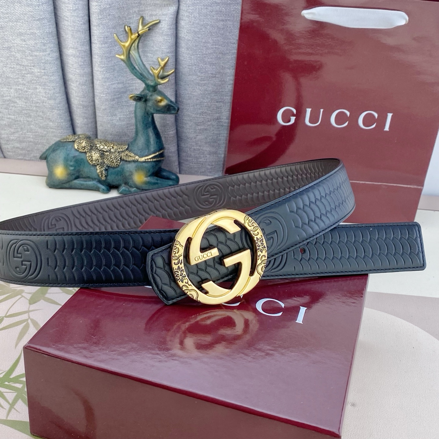 古奇💕 特种皮腰带系列 ，原厂五金精品不锈钢扣，手感柔软舒适 宽3.8CM。