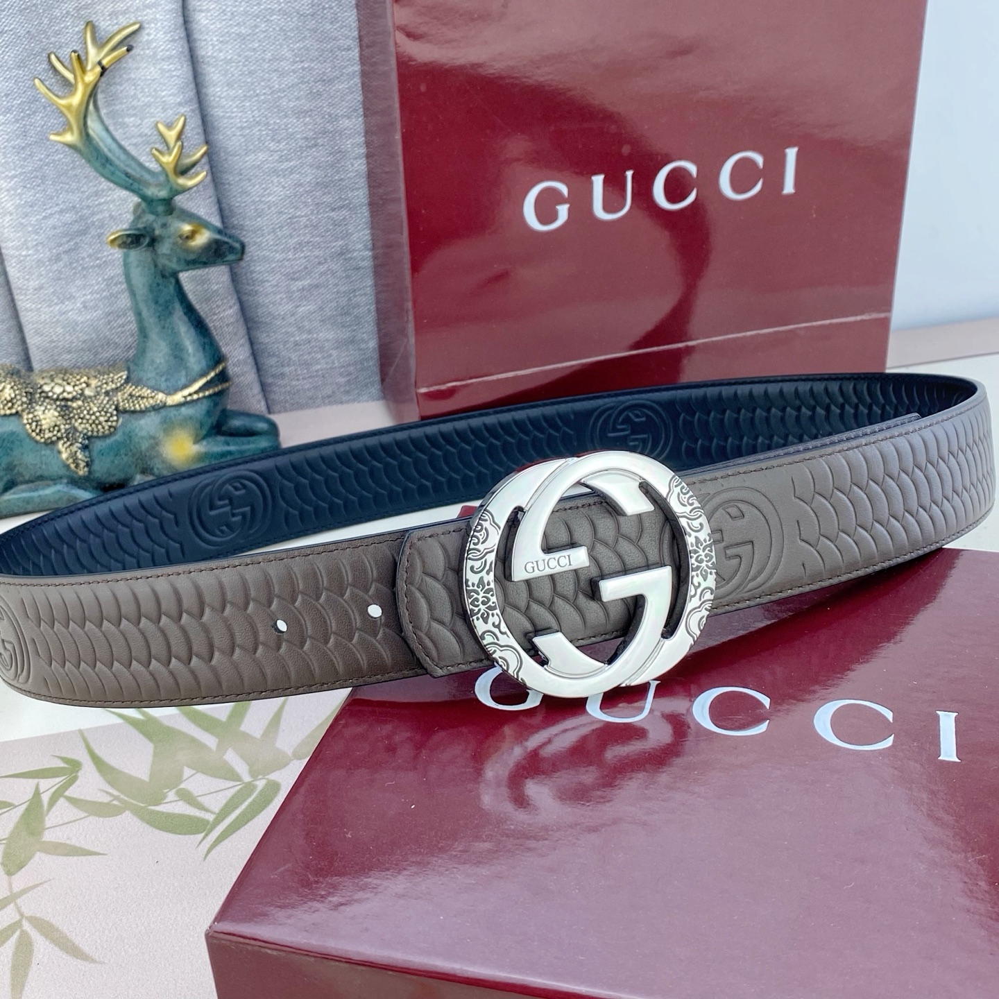 古奇💕 特种皮腰带系列 ，原厂五金精品不锈钢扣，手感柔软舒适 宽3.8CM。