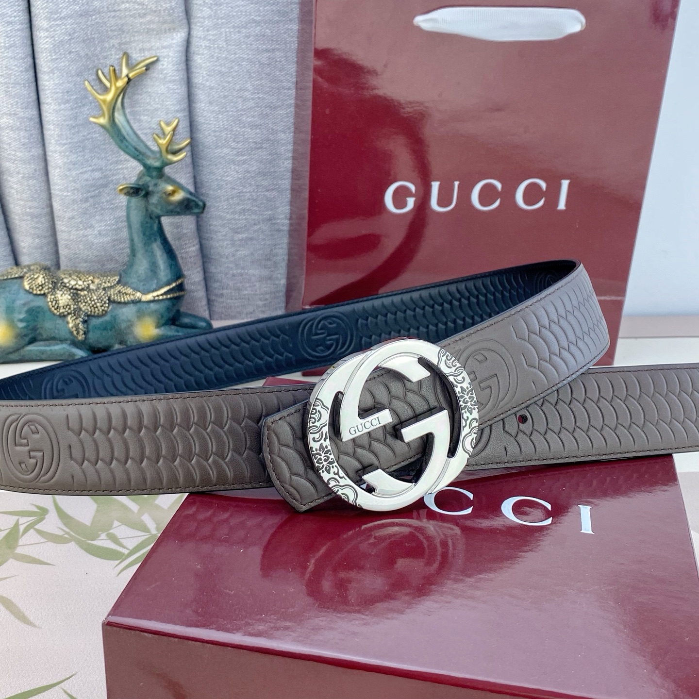 古奇💕 特种皮腰带系列 ，原厂五金精品不锈钢扣，手感柔软舒适 宽3.8CM。