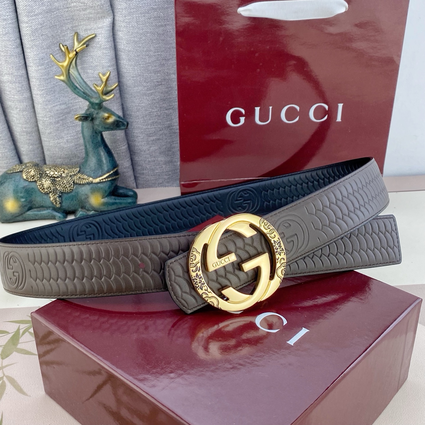 古奇💕 特种皮腰带系列 ，原厂五金精品不锈钢扣，手感柔软舒适 宽3.8CM。