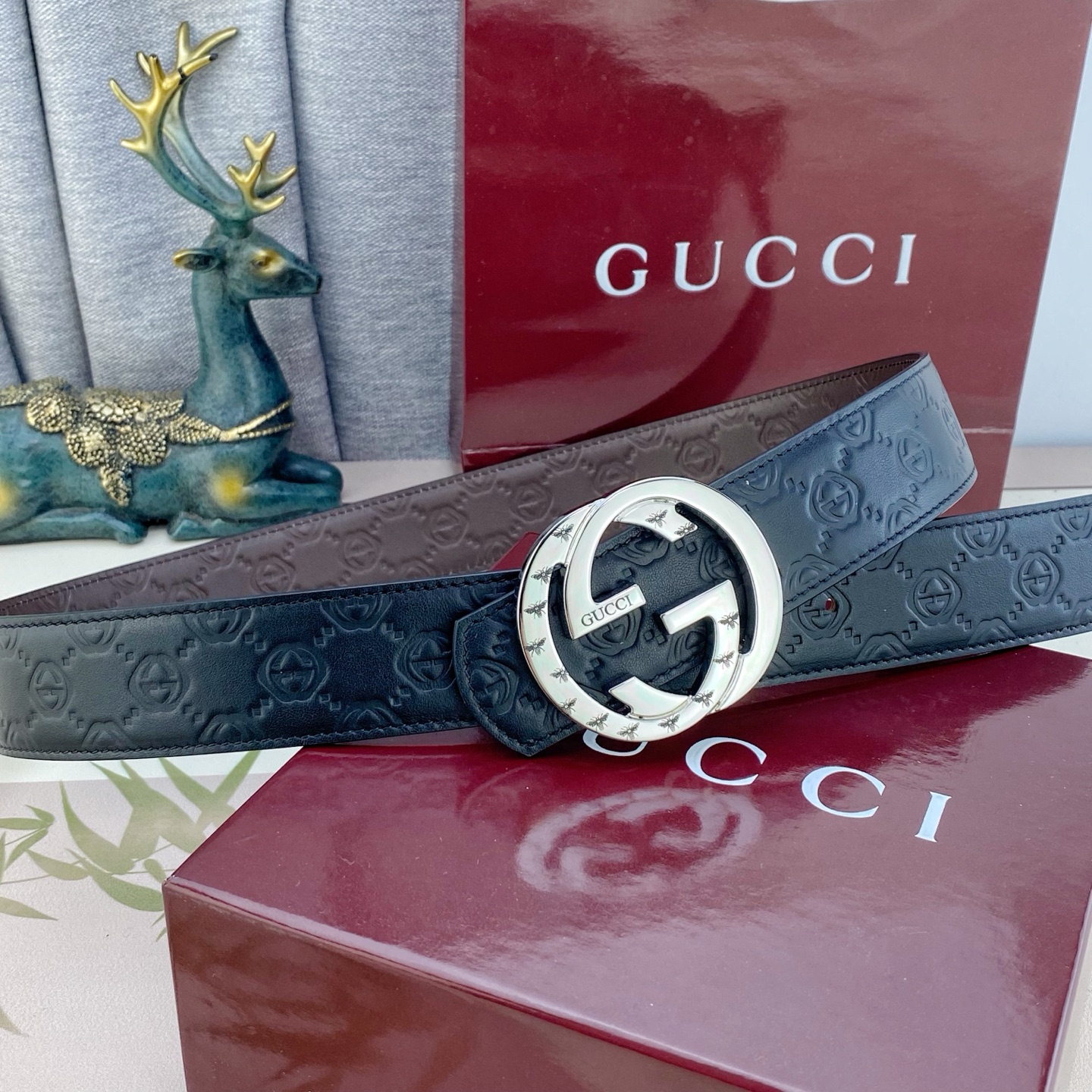 古奇💕 特种皮腰带系列 ，原厂五金精品不锈钢扣，手感柔软舒适 宽3.8CM。