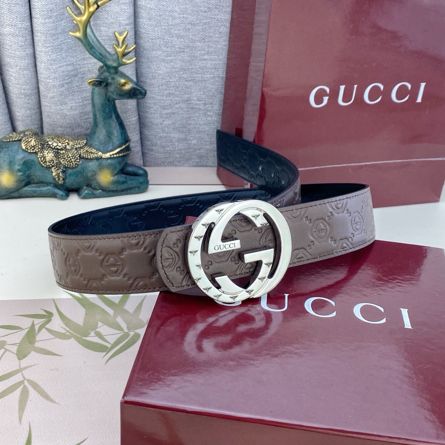 古奇💕 特种皮腰带系列 ，原厂五金精品不锈钢扣，手感柔软舒适 宽3.8CM。