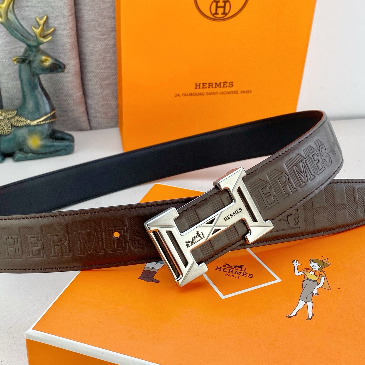 爱马仕💕 特种皮腰带系列 ，原厂五金精品不锈钢扣，手感柔软舒适 宽3.8CM。