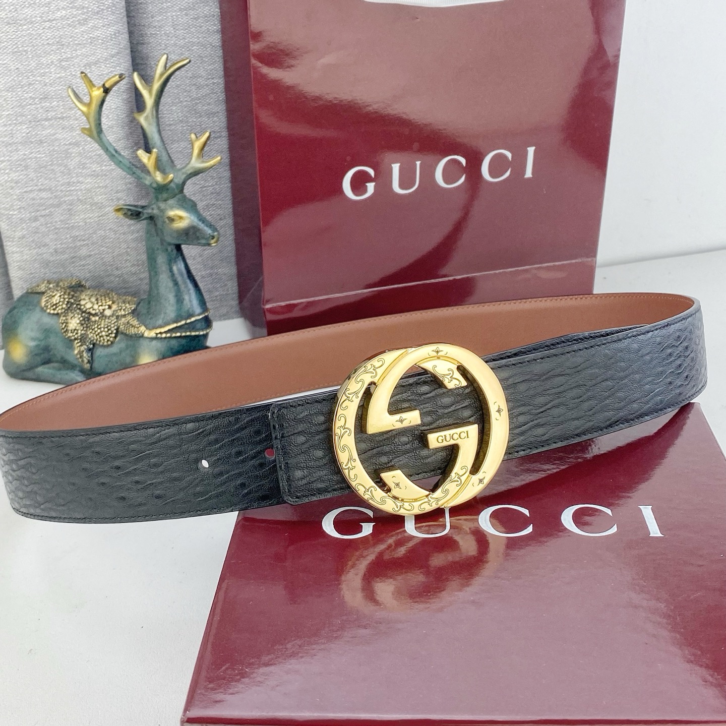 古奇💕 特种皮腰带系列 ，原厂五金精品不锈钢扣，手感柔软舒适 宽3.8CM。