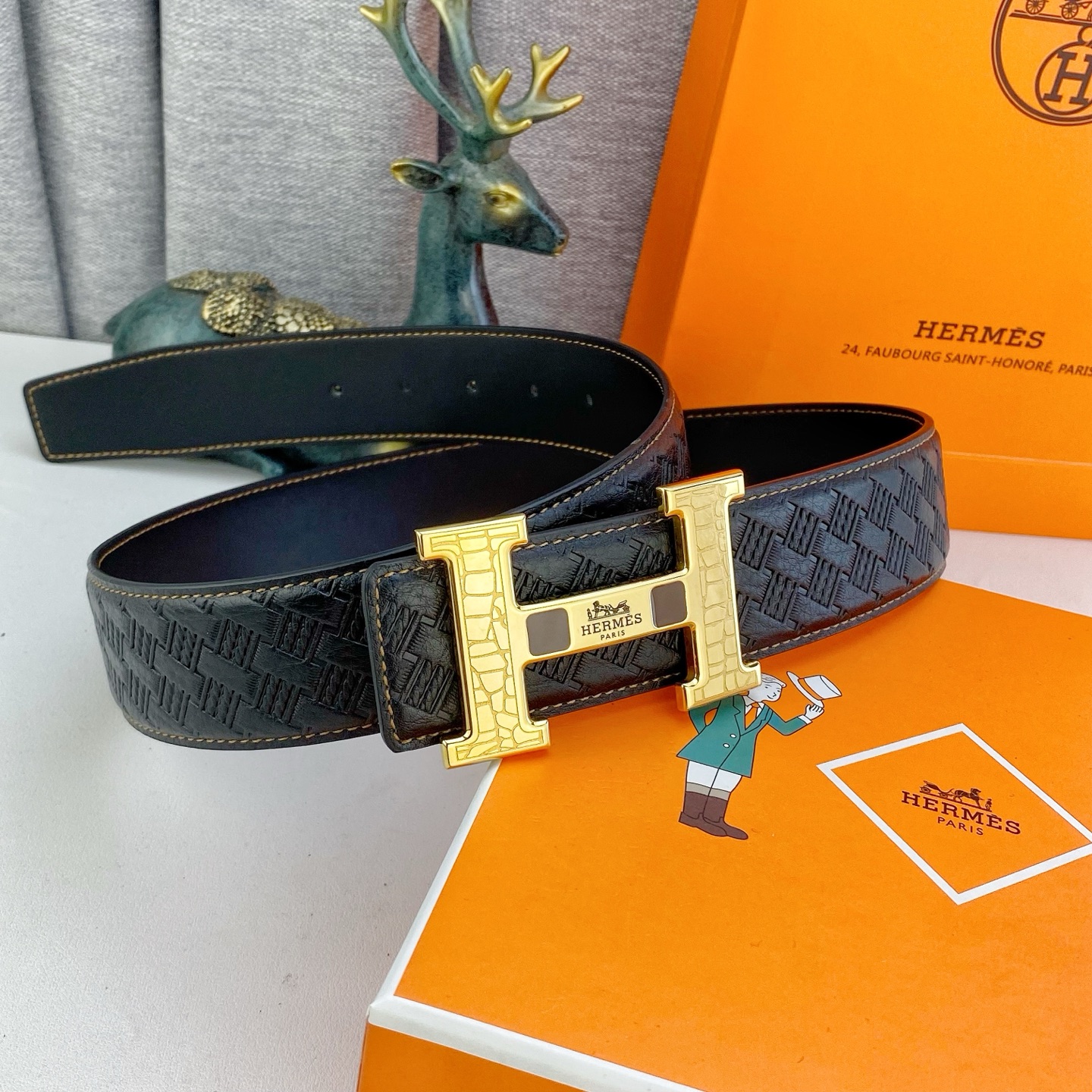 爱马仕💕 特种皮腰带系列 ，原厂五金精品不锈钢扣，手感柔软舒适 宽3.8CM。