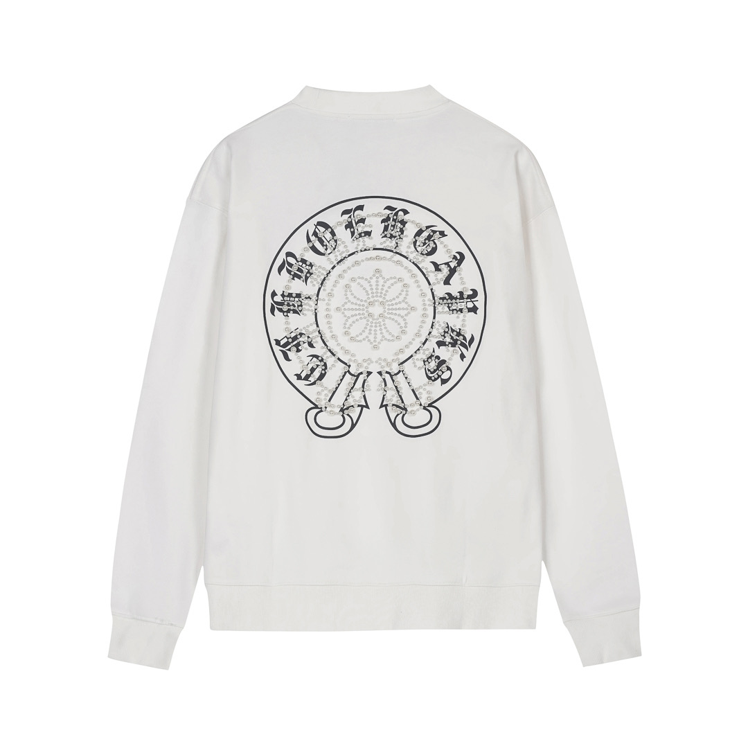 克罗心 CH 2025 重工彩色镭射印花➕手工钉珠工艺 秋冬新款原单专柜美式激光烧花3D立体彩绣情侣休闲卫衣 最高版本!定制面料430克牛肚毛圈面料!美式酸洗做旧原身布激光烧花✟贴布绣 字母精致刺绣! 专柜热销款 身穿着非常舒适 辅料:开模原版过鉴定领标➕100%真丝洗水标.正品代购级原版吊牌➕配套吊绳➕3D吊粒➕原版包装袋 工艺:原版一致走线!袖窿对版手法 最高版本! 颜色 白色 黑色