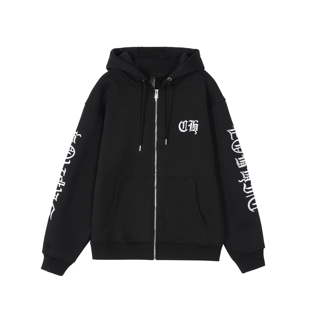 克罗心 CH 2025 梵文字母万针刺绣工艺 秋冬新款原单专柜美式3D立体丛林绣情侣休闲加绒开衫卫衣 最高版本!定制面料480克牛肚毛圈面料!美式酸洗做旧原身布激光烧花+丛林绣 字母精致刺绣! 专柜热销款 身穿着非常舒适 辅料:开模原版过鉴定领标➕100%真丝洗水标.正品代购级原版吊牌➕配套吊绳➕3D吊粒➕原版包装袋 工艺:原版一致走线!袖窿对版手法 最高版本! 颜色 黑色