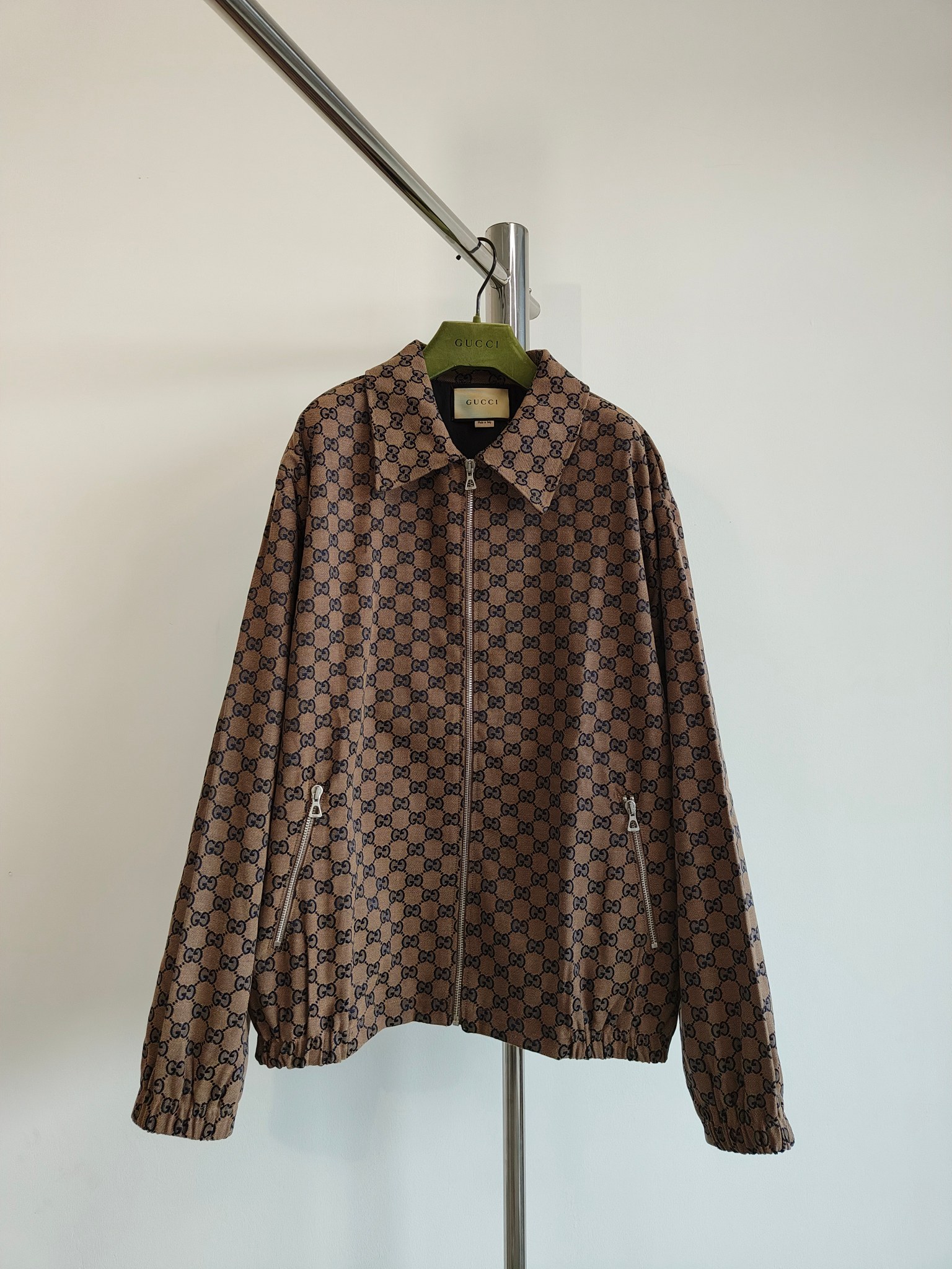 𝙂𝙐𝘾𝘾𝙄 GC 24SS doble G jacquard azul marino, chaqueta reversible con cuello solapa, lujo ligero, prenda esencial pa…