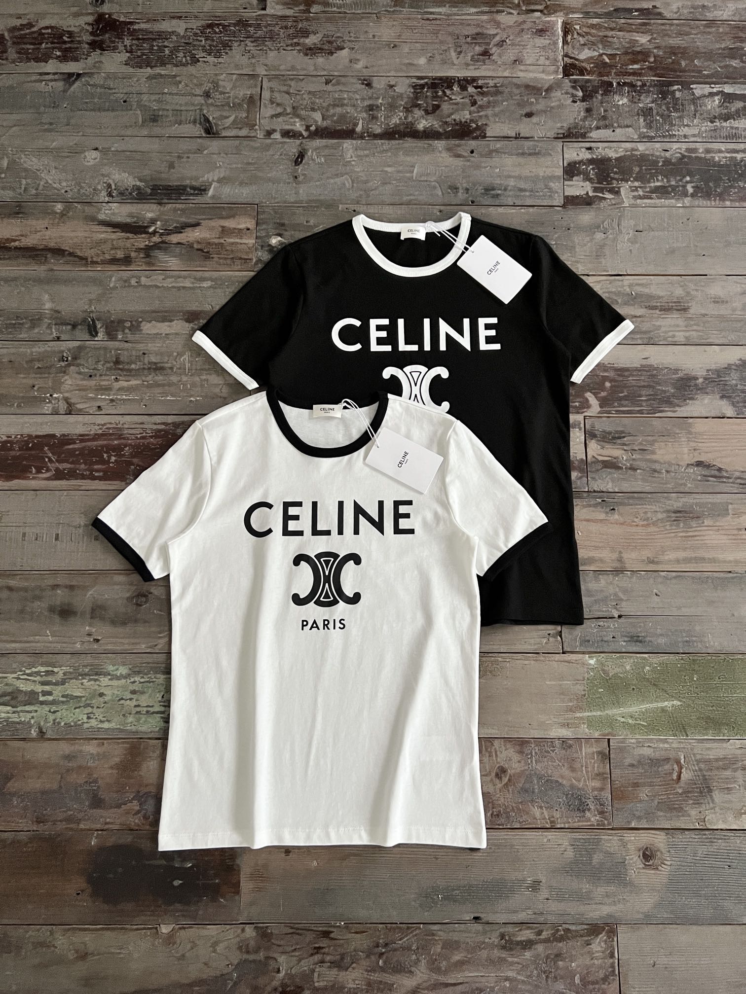 Celinee Women's Crew Neck T-Shirt Chain Blason Graphic Tee, Black and White 2 i1713345766 5222 5