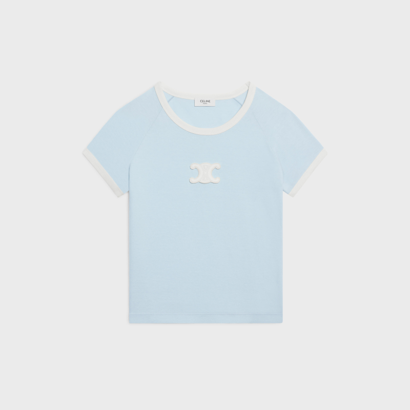 Celine Women's Blue Cotton Crew Neck T-Shirt with White Trim and Logo 2 i1747638237030 5938 0 0