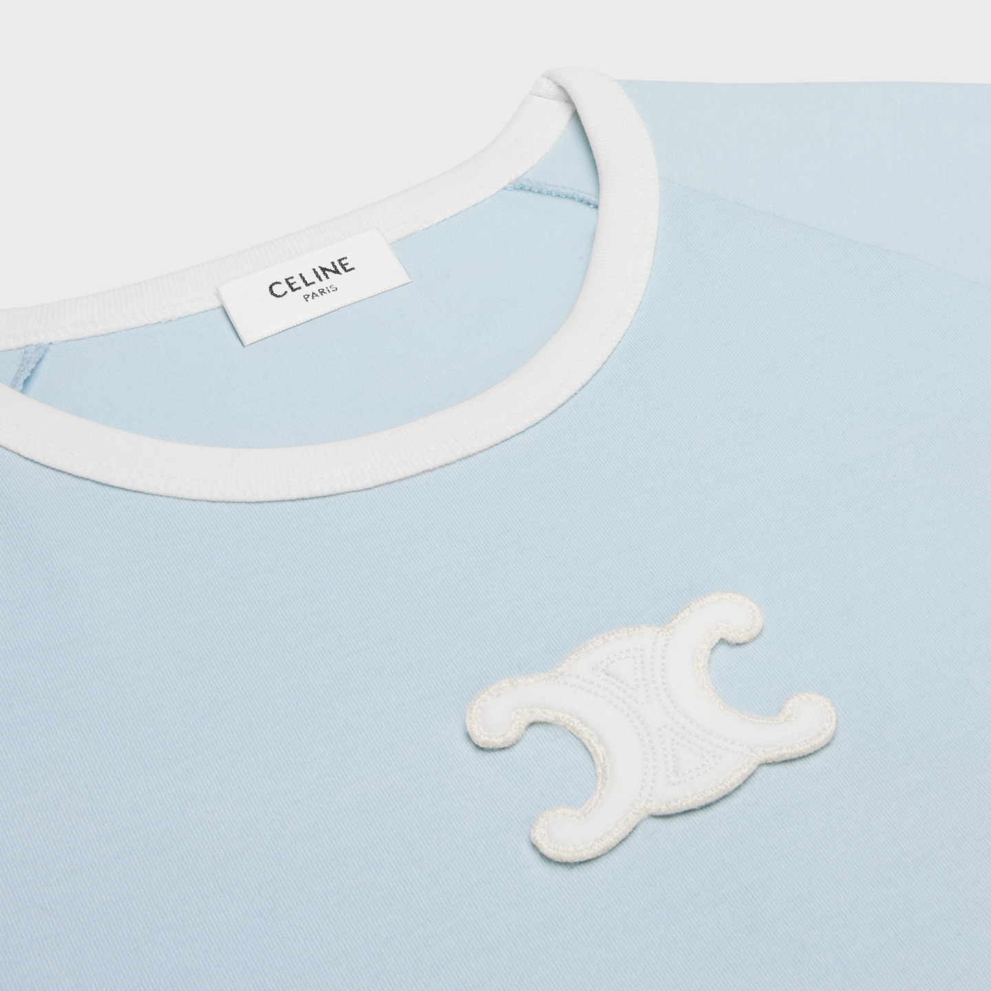 Celine Women's Blue Cotton Crew Neck T-Shirt with White Trim and Logo 4 i1747638237031 3222 0 2