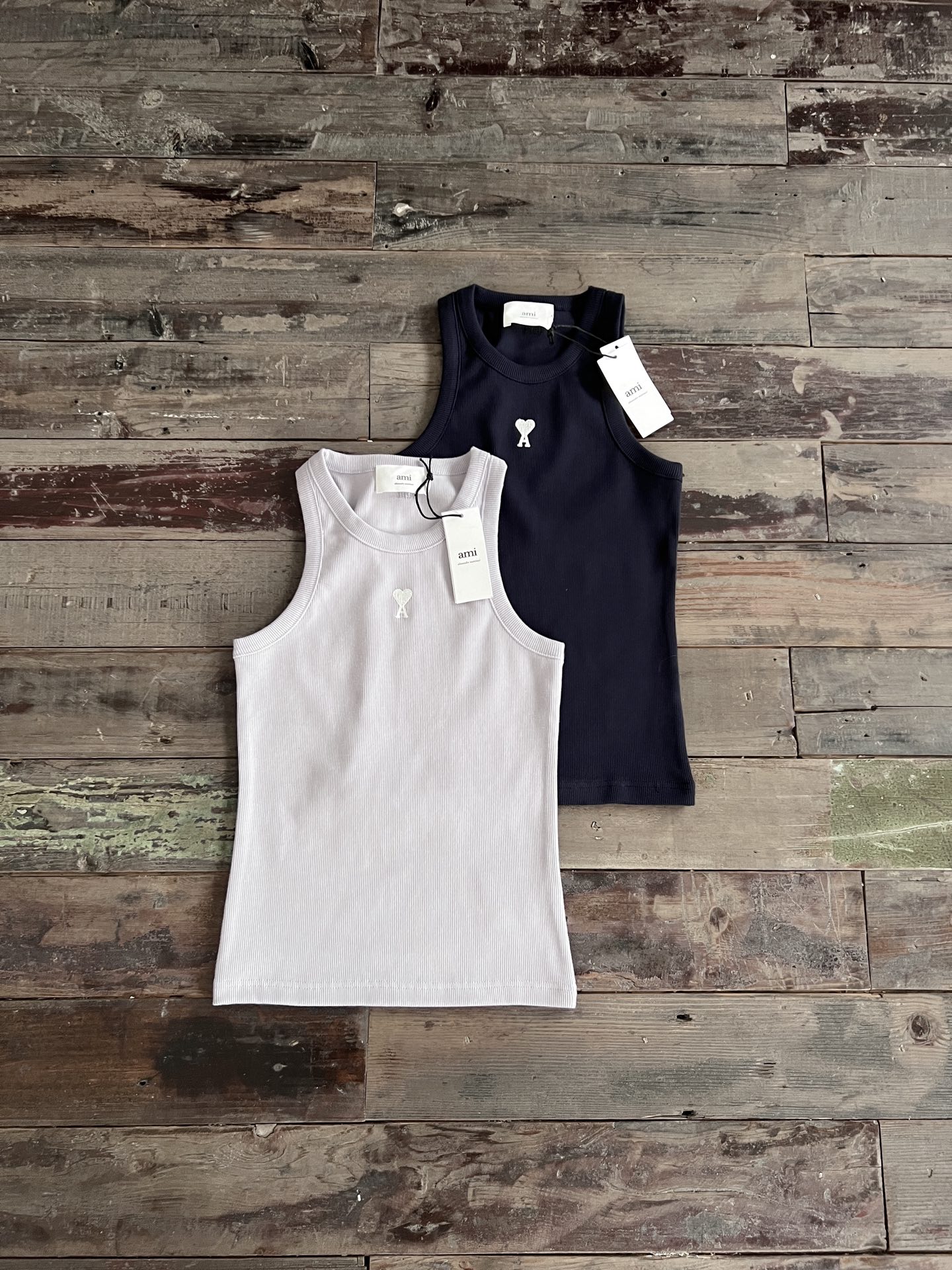 Ami Paris Women's Ami de Coeur Ribbed Knit Tank Top - Navy & Lilac 3 i1747901169277 4568 0 0