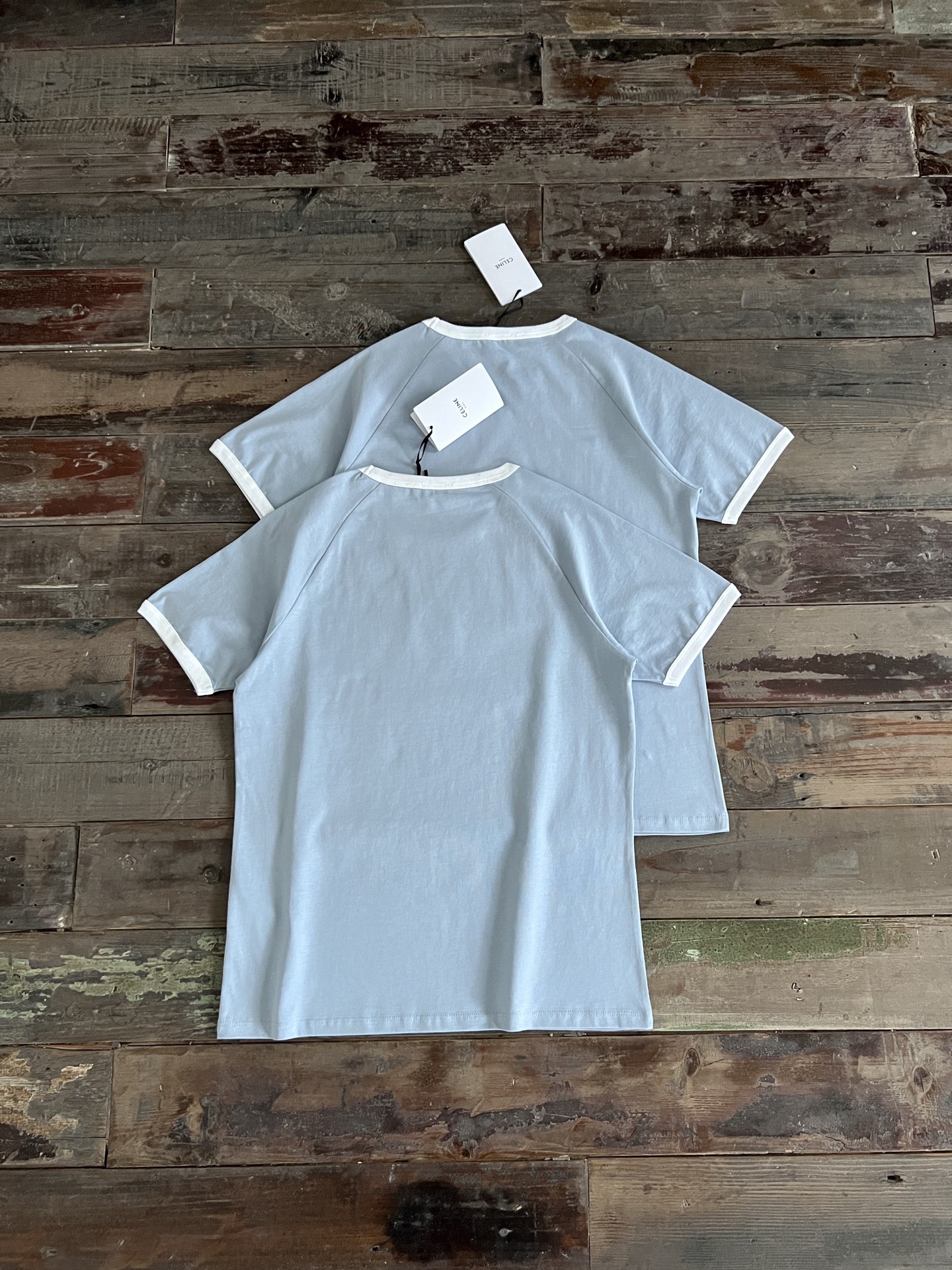Celine Women's Blue Cotton T-Shirt with White Trim and Triomphe Logo 3 i1749179049290 3512 0 2