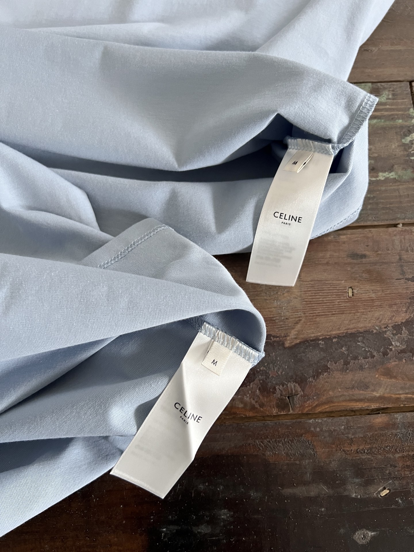 Celine Women's Blue Cotton T-Shirt with White Trim and Triomphe Logo 8 i1749179050486 9717 0 7