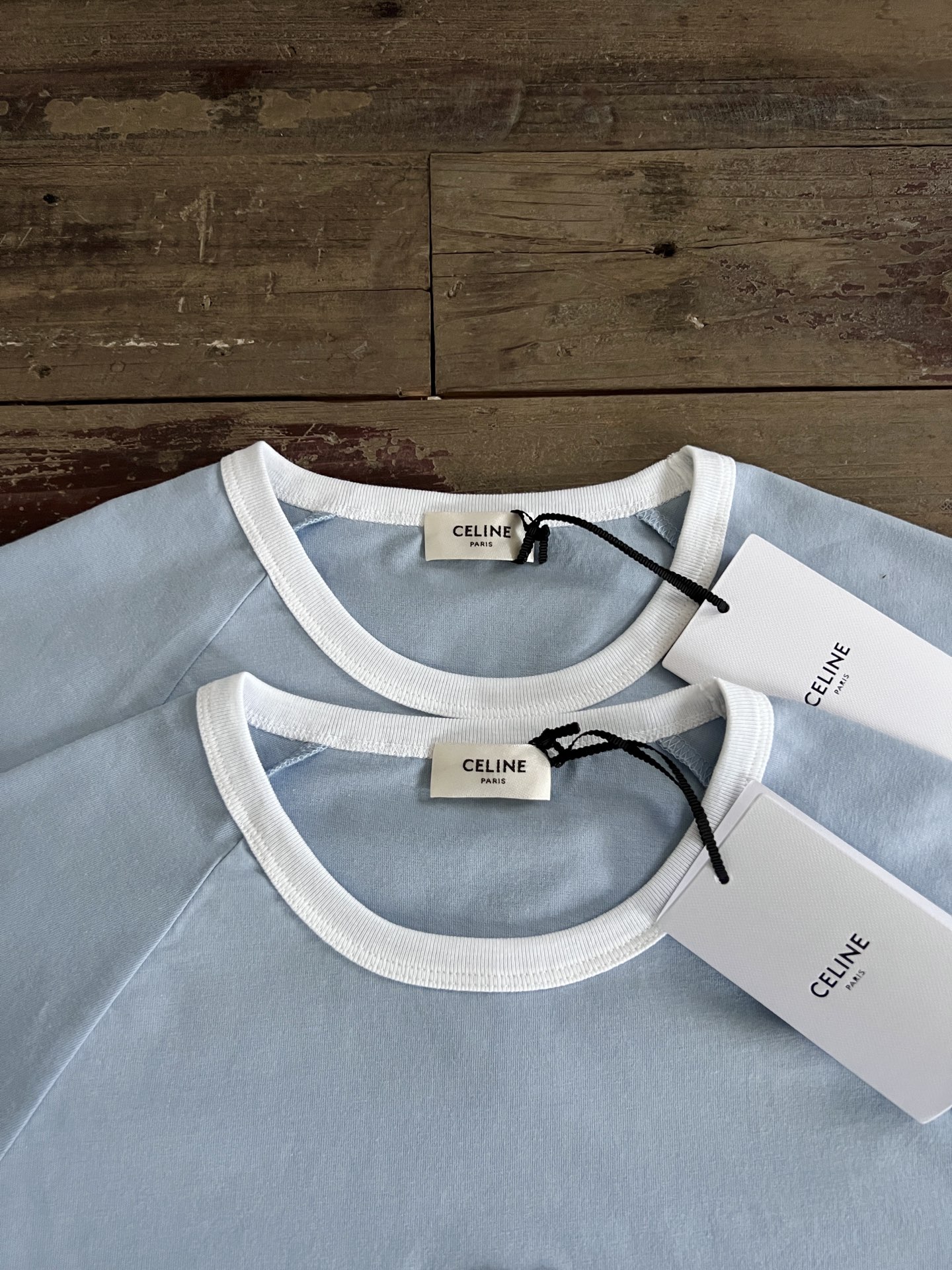 Celine Women's Blue Cotton T-Shirt with White Trim and Triomphe Logo 4 i1749179050609 3955 0 3