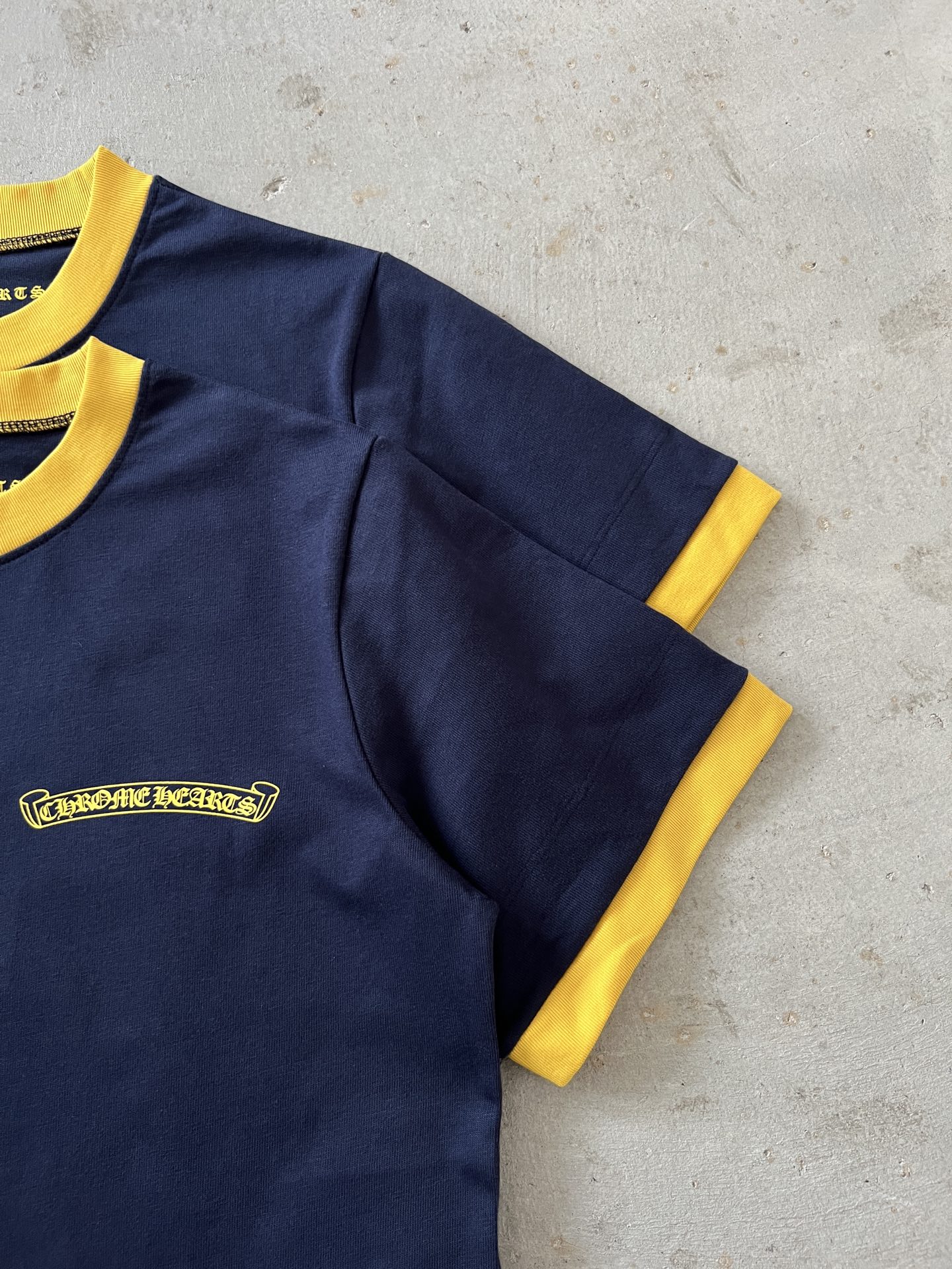 Chrome Hearts Women's Navy Crew Neck T-Shirt with Yellow Trim - S to XL 5 i1750639384324 3744 0 3