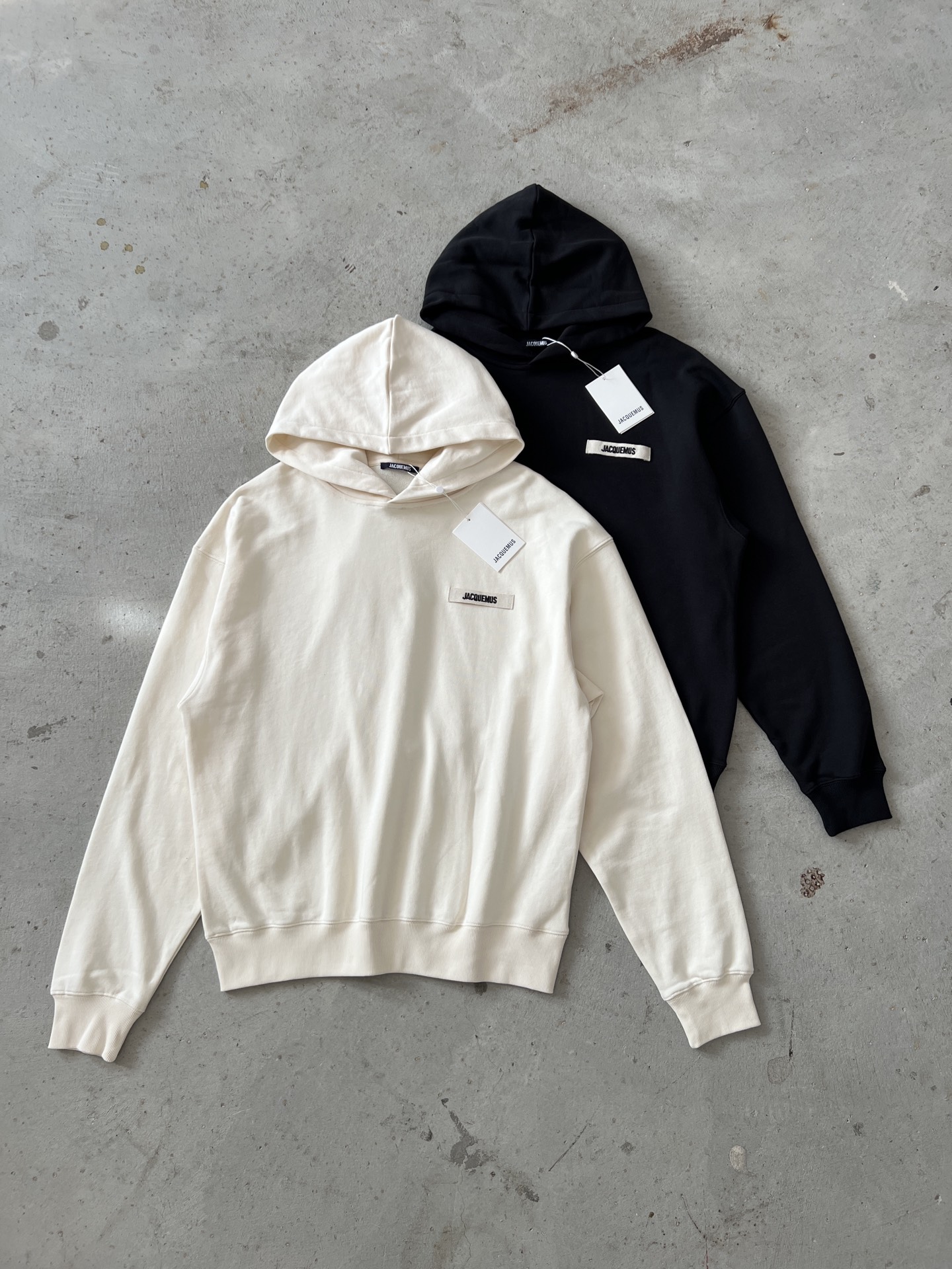 Jacquemus Embroidered Logo Hoodie,430g Cotton, Black and Beige, Unisex Style