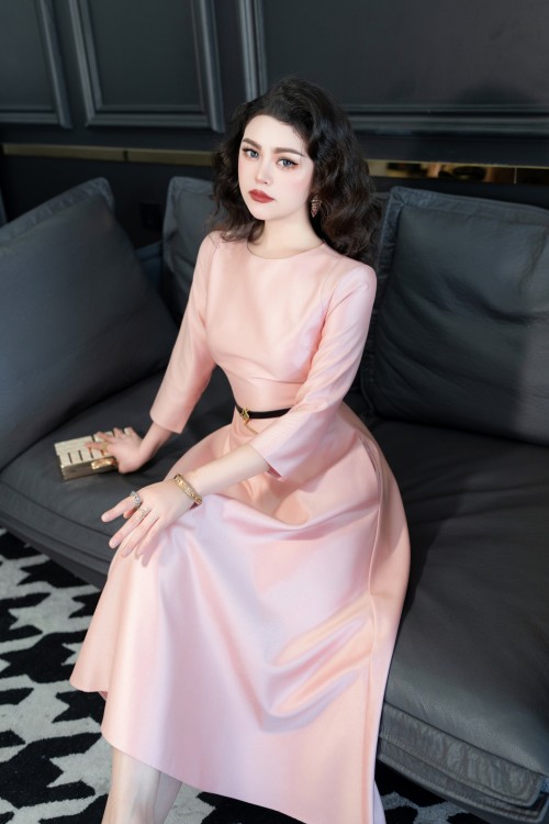 Elegant Dior Inspired Pink Midi Dress with Belt - Perfect for Any Occasion 1 Elegant Dior Inspired Pink Midi Dress with Belt - Perfect for Any Occasion