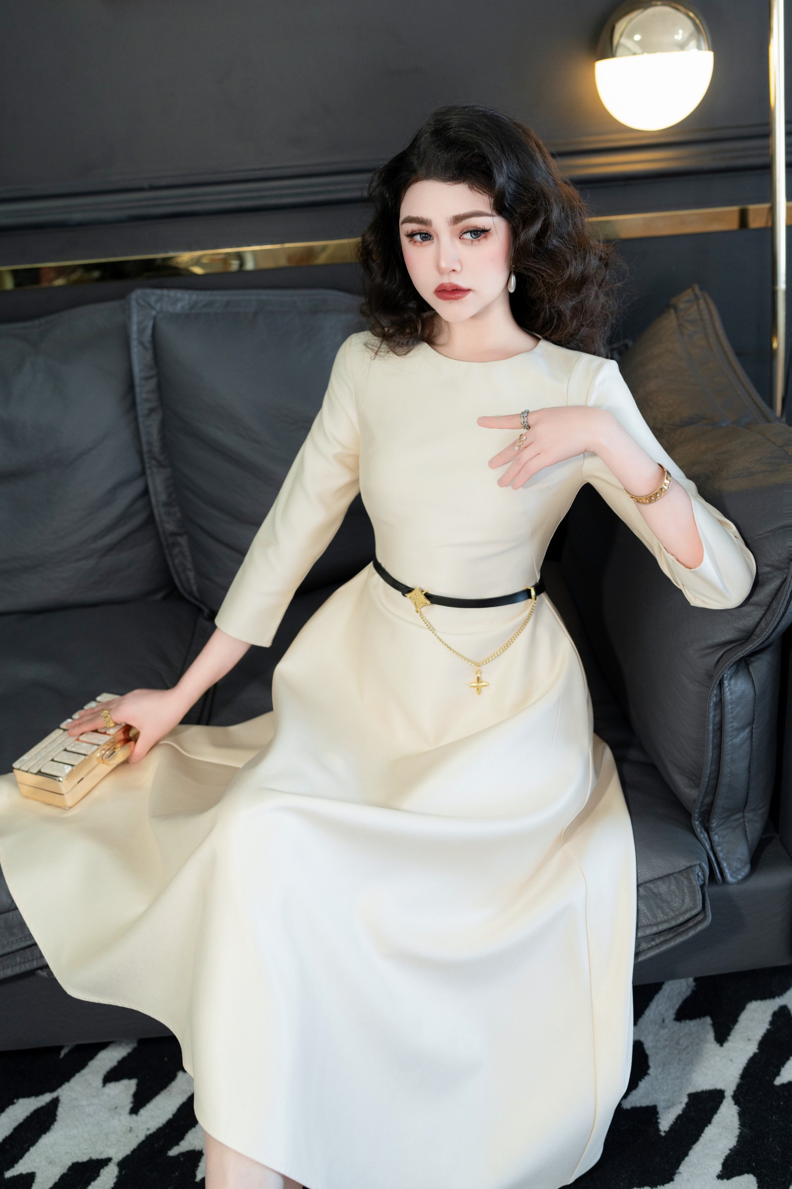 Dior Fall Collection Long Sleeve Elegant Midi Dress - Ivory, Size S-XXL