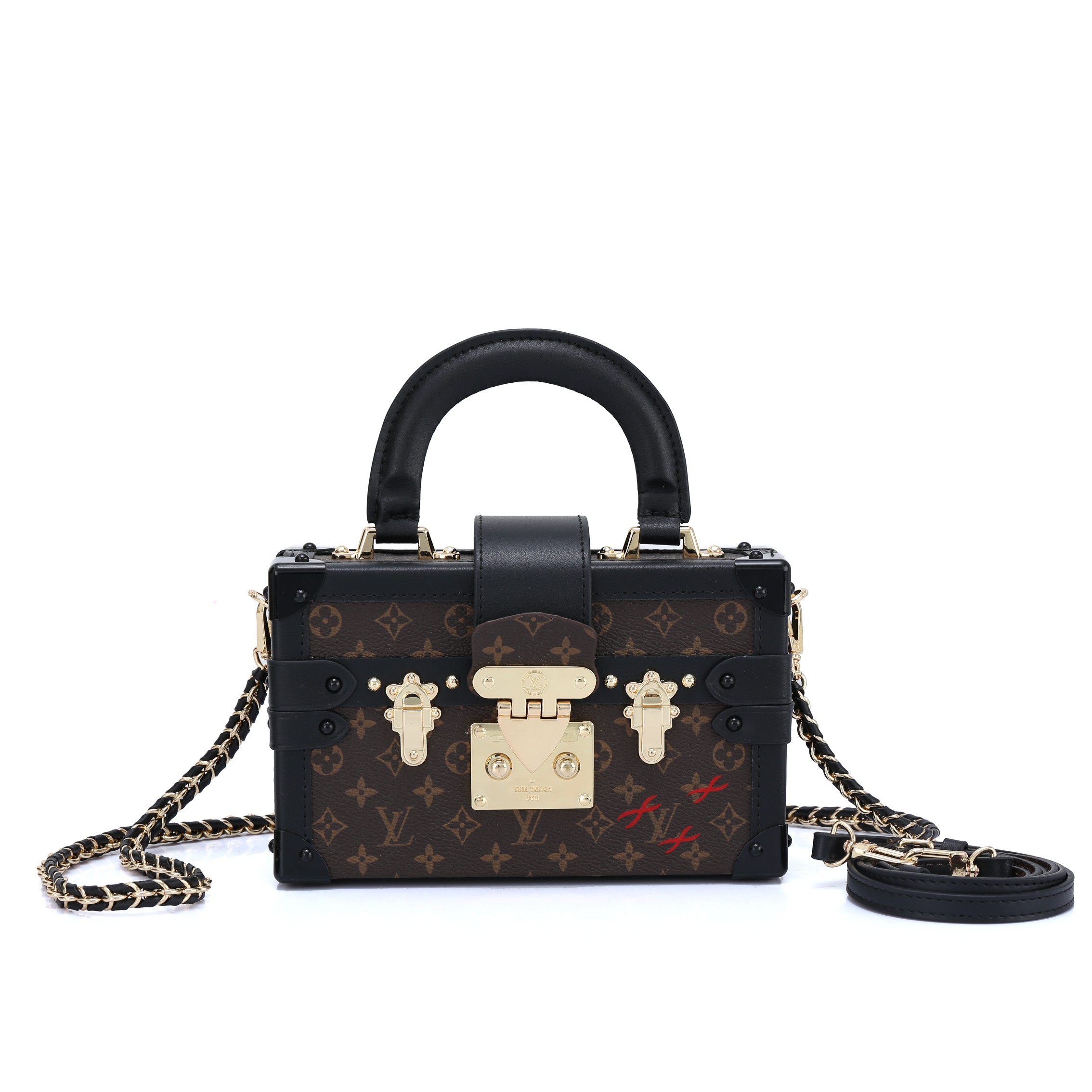 Louis Vuitton LV Petite Malle Handbags Crossbody & Shoulder Bags Weave Monogram Canvas Vintage Chains M46755