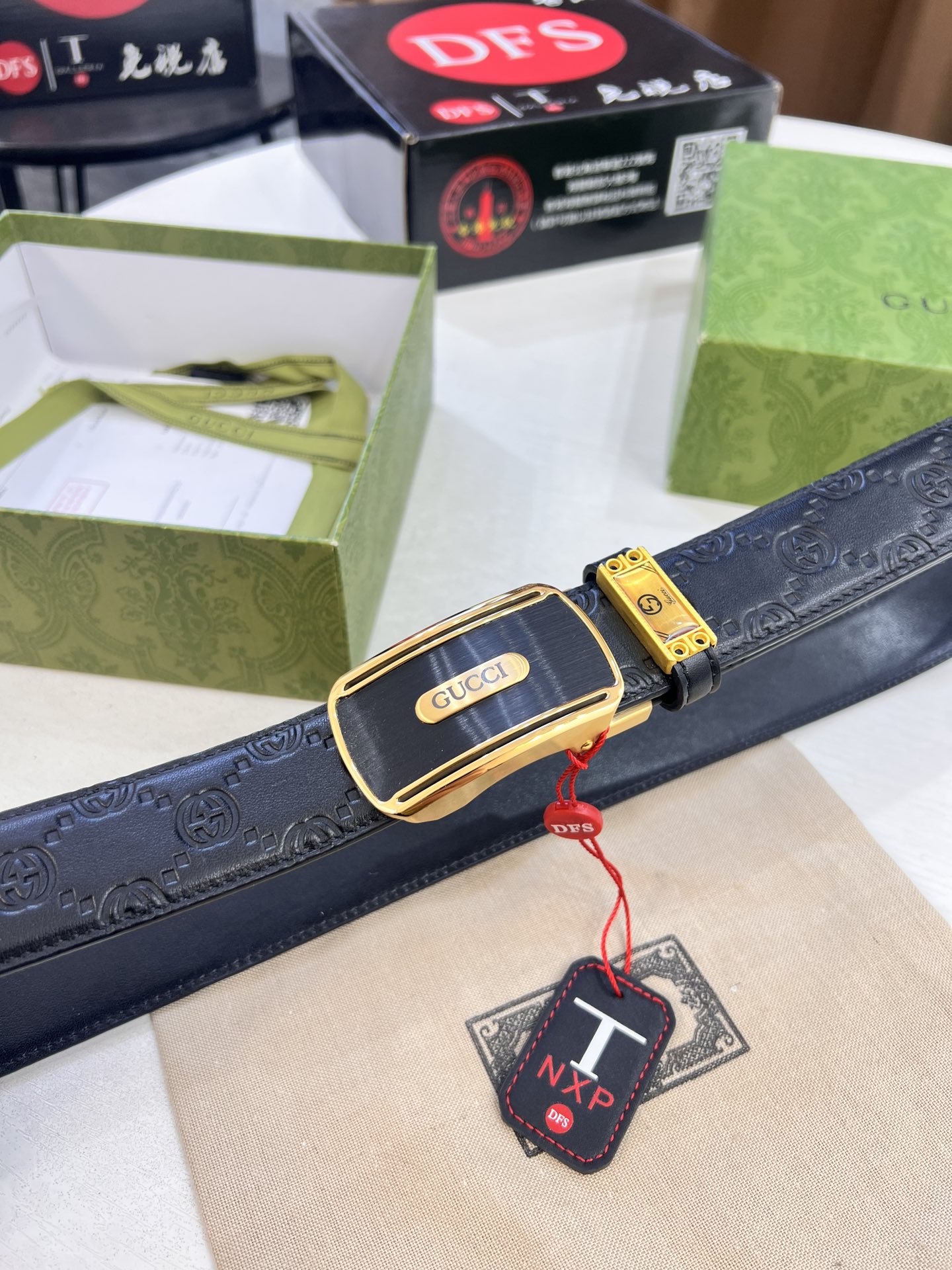 古奇GUCCi自动扣皮带 新款 GG压花头层牛皮 顶级品质商务正装 古奇自动皮带滑轨手感柔软