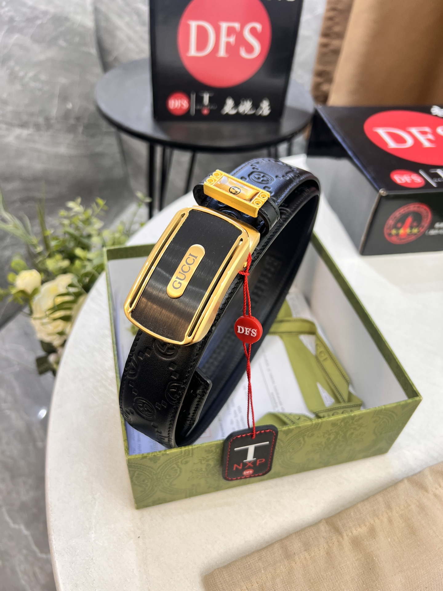 古奇GUCCi自动扣皮带 新款 GG压花头层牛皮 顶级品质商务正装 古奇自动皮带滑轨手感柔软