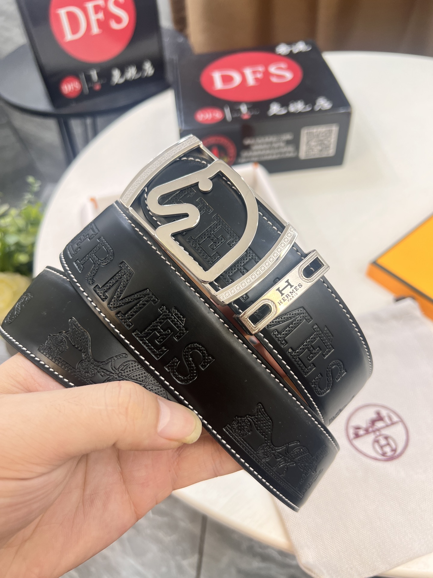 爱马仕（男士）皮带送礼最佳原厂进口压花马拉车头层皮带 3.8cm