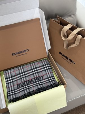 Burberry Scarf Black Grey Cashmere Wool