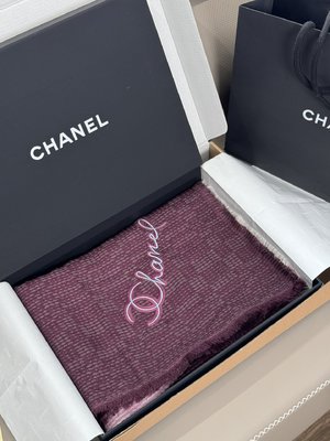 Chanel Gabrielle Bag Scarf Purple Embroidery Cashmere