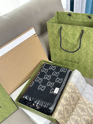 Gucci Scarf Shop Now Black Grey Wool Fashion