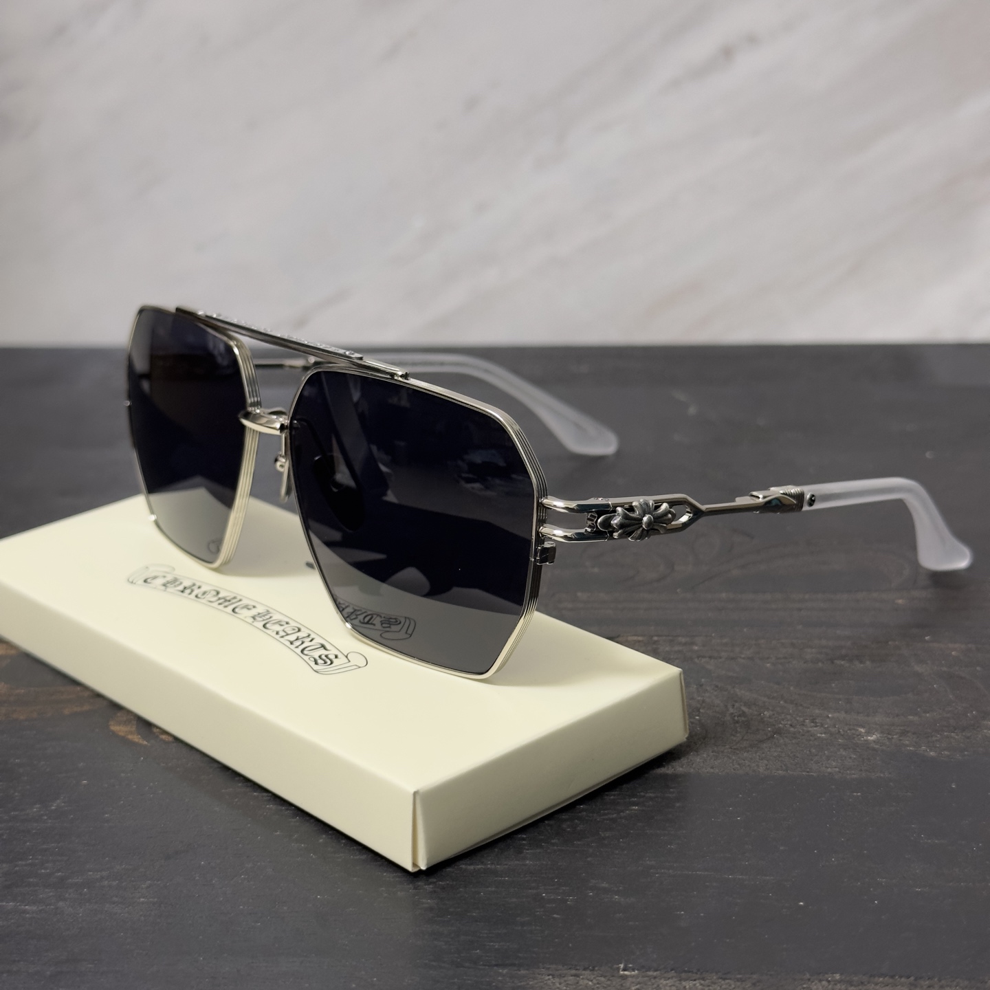 New Chrome Hearts 925 Silver Large Square Sunglasses