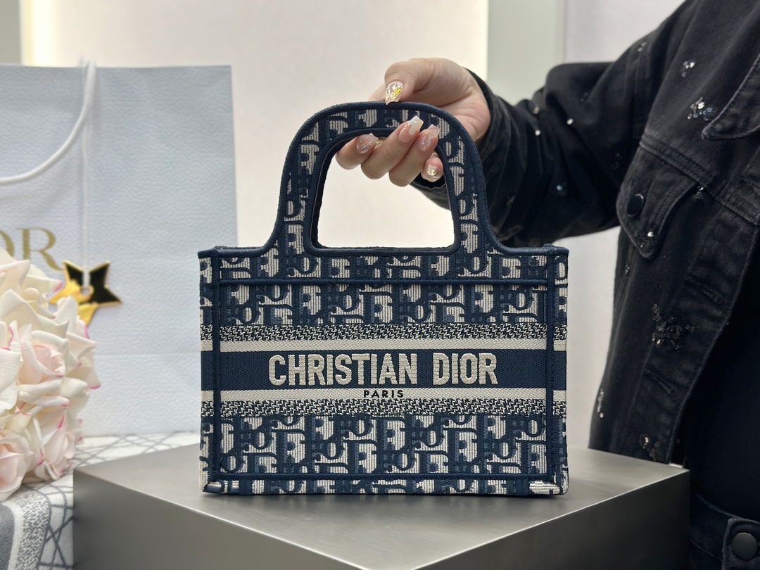 Dior Book Tote Handtaschen Mini-Taschen Tragetaschen Blau Stickerei Mini