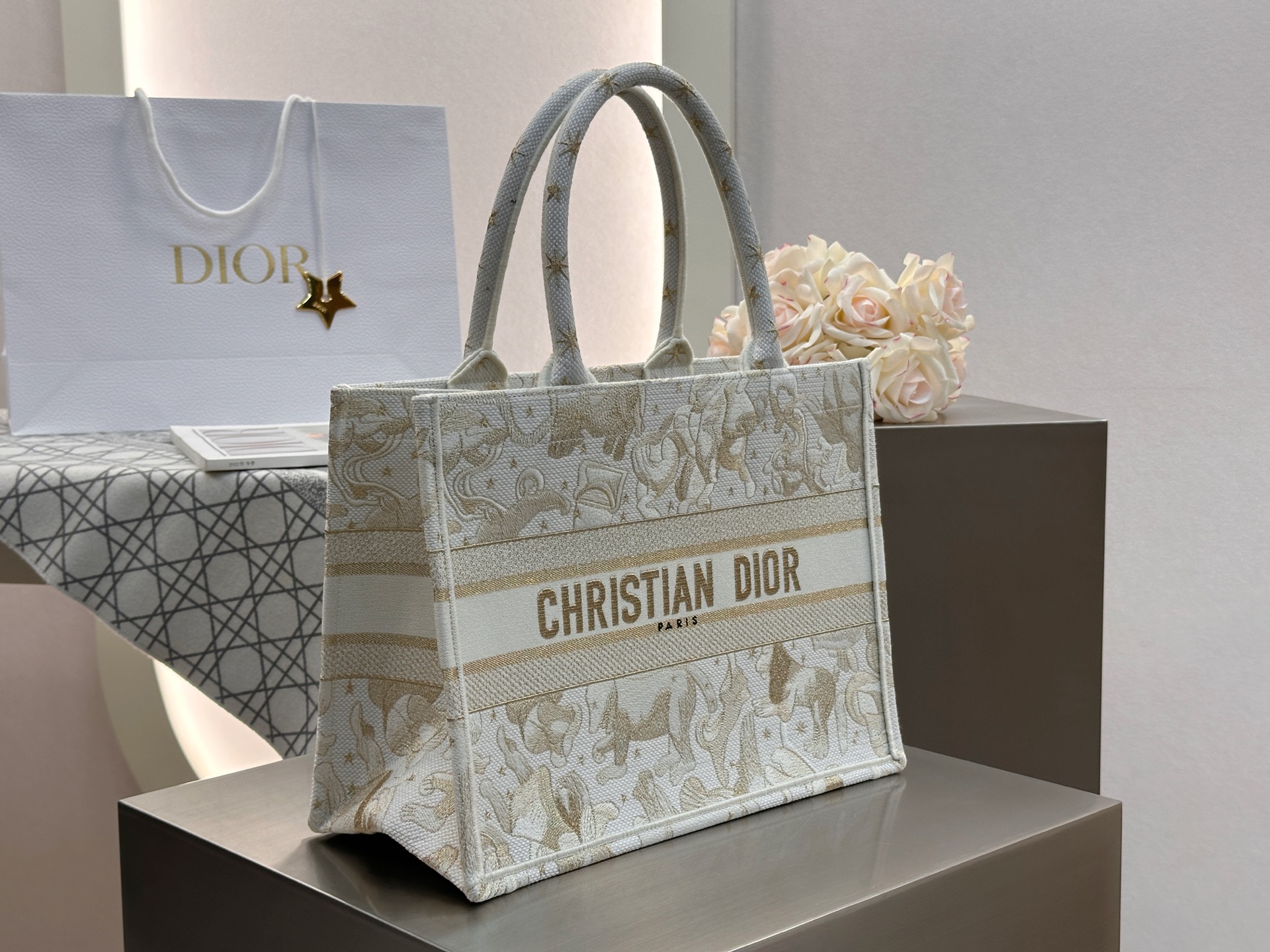 𝗗𝗶𝗼𝗿 𝗕𝗼𝗼𝗸 𝗧𝗼𝘁𝗲 新款中号托特❗最新款的𝐵𝑜𝑜𝑘 𝑡𝑜𝑡𝑒首发！！白金动物中号现货🔥太美了！