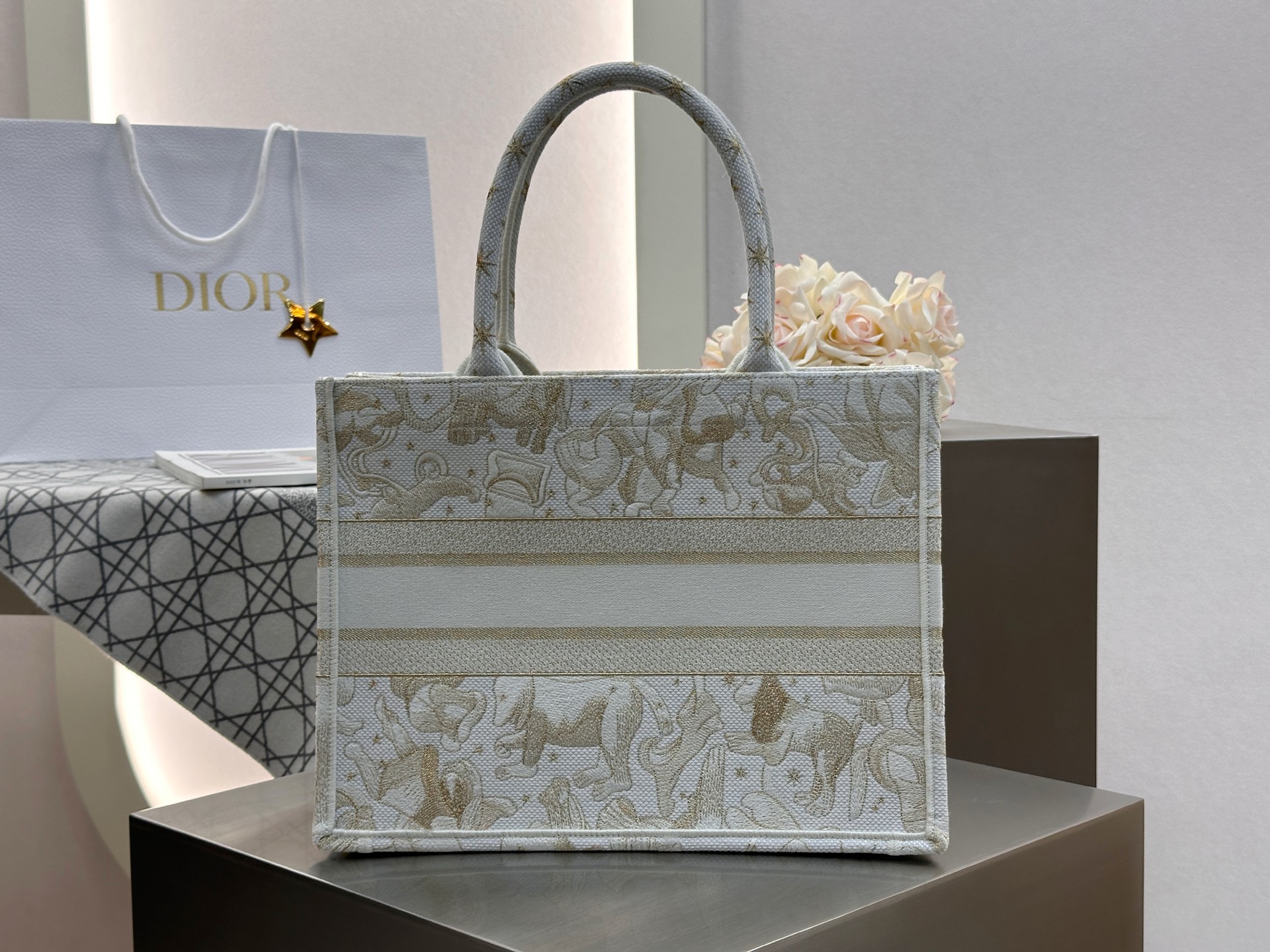 𝗗𝗶𝗼𝗿 𝗕𝗼𝗼𝗸 𝗧𝗼𝘁𝗲 新款中号托特❗最新款的𝐵𝑜𝑜𝑘 𝑡𝑜𝑡𝑒首发！！白金动物中号现货🔥太美了！