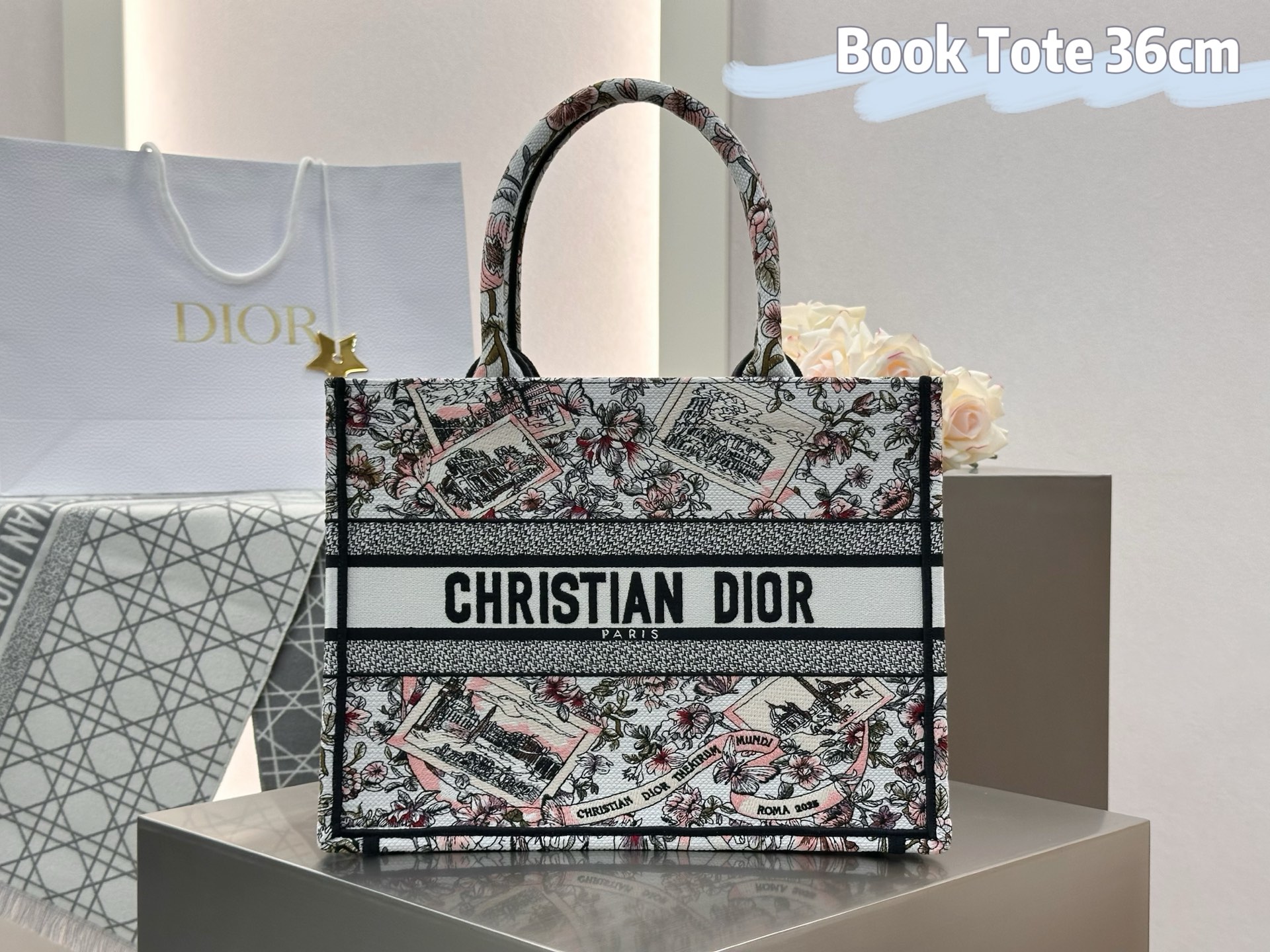 𝗗𝗶𝗼𝗿 𝗕𝗼𝗼𝗸 𝗧𝗼𝘁𝗲 新款中号托特❗粉色罗马建筑花卉中号现货🔥最新款的𝐵𝑜𝑜𝑘 𝑡𝑜𝑡𝑒首发！！