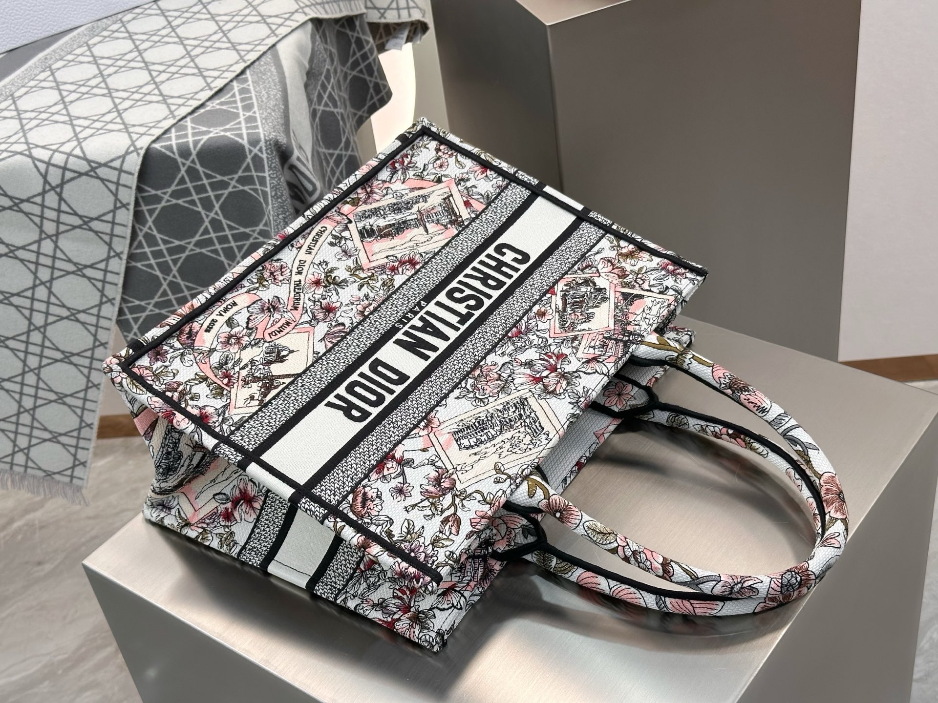 𝗗𝗶𝗼𝗿 𝗕𝗼𝗼𝗸 𝗧𝗼𝘁𝗲 新款中号托特❗粉色罗马建筑花卉中号现货🔥最新款的𝐵𝑜𝑜𝑘 𝑡𝑜𝑡𝑒首发！！