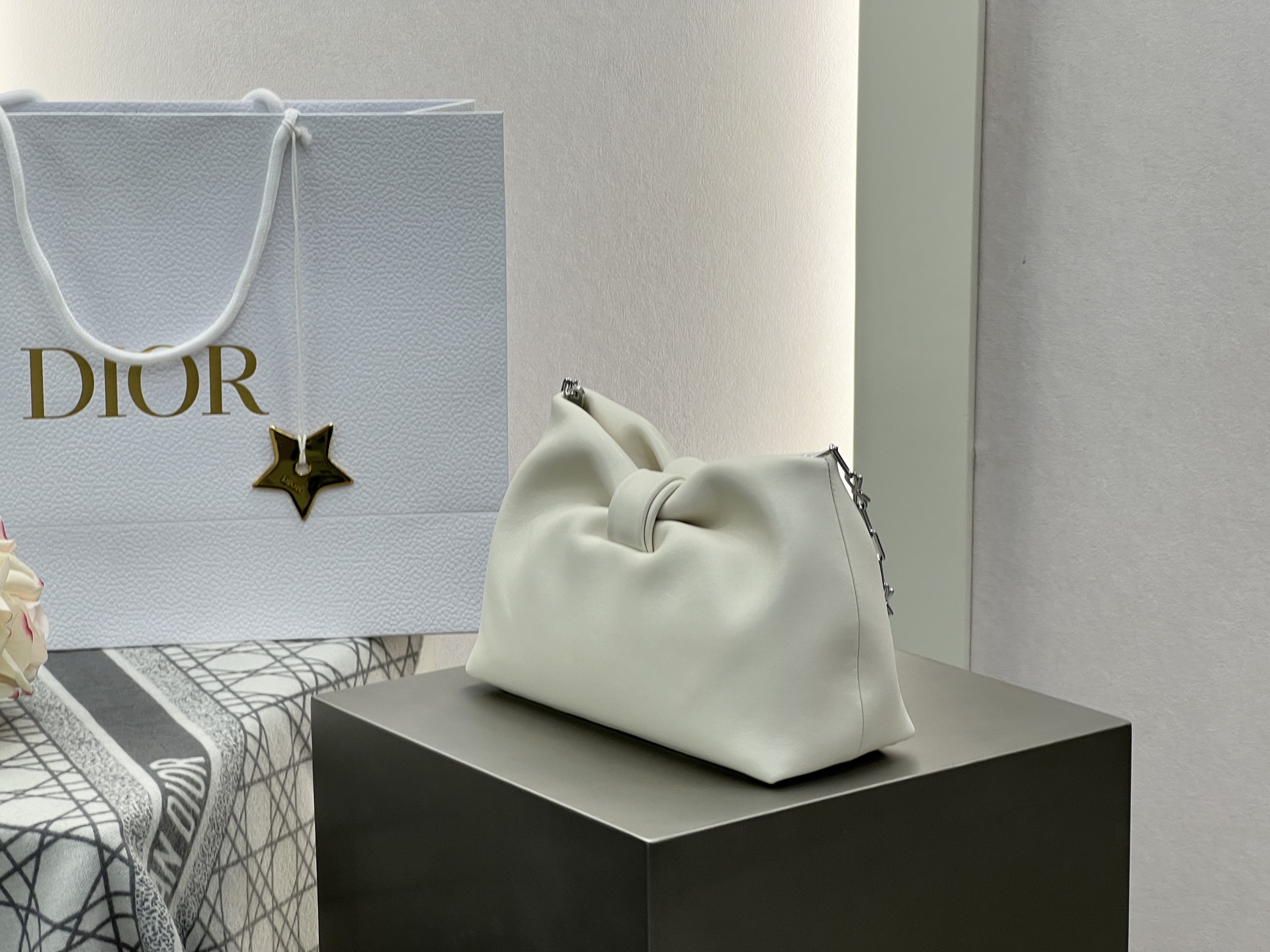 𝑫𝒊𝒐𝒓 𝑩𝒐𝒘 手拿包❗️新款蝴蝶小号🎀白银🌟来咯❕采用进口原厂皮，蝴蝶结设计俏皮可爱，正面热压银色调