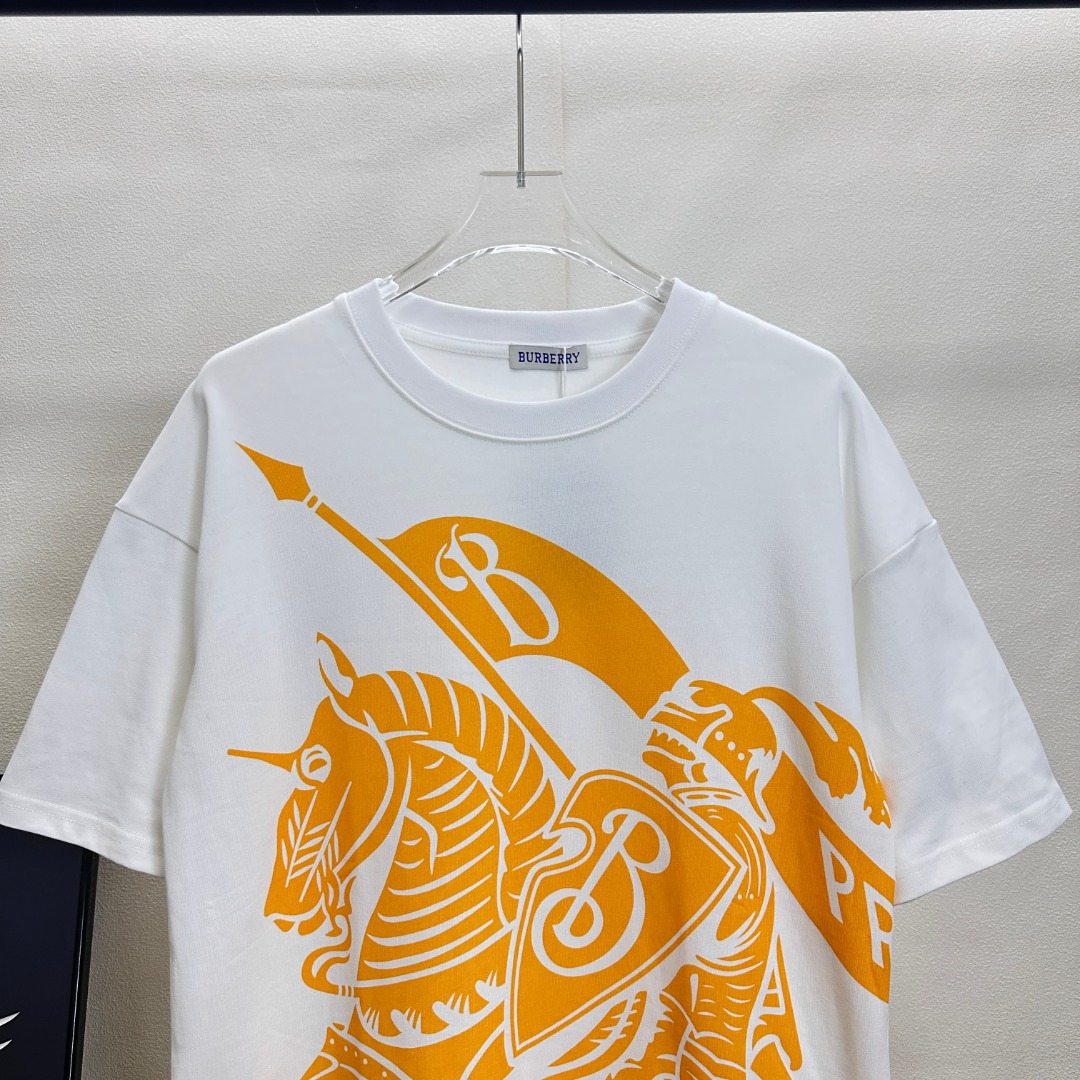 💰90（顶级版本 区别通货）

款式：巴宝莉BBR大LOGO战马短袖

颜色：图片色

尺码：S-XL

面料：300克双织纯棉

辅料：全套定制辅料

无性别区分 男女同款