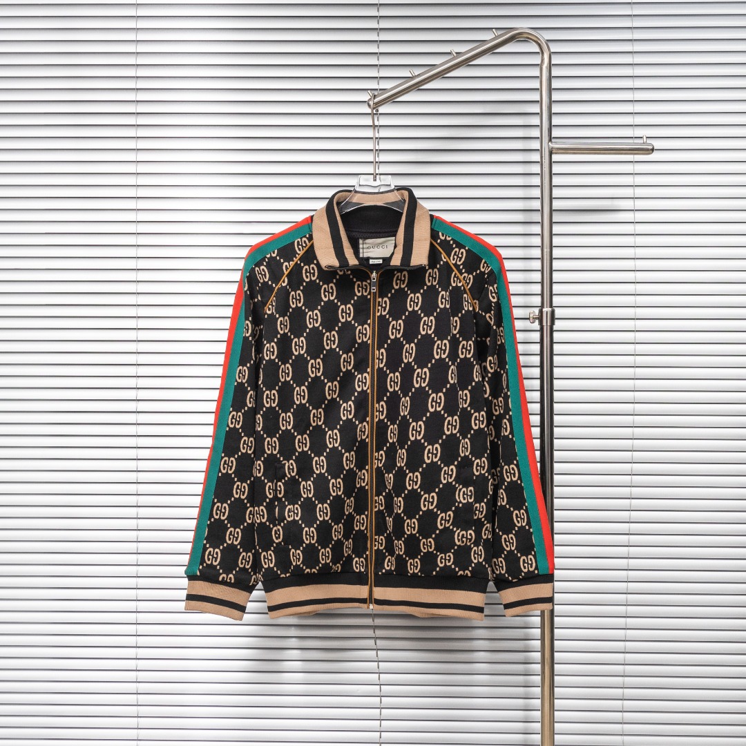 Gucci 款式：古驰Gucci 满印撞色织带拼接外套