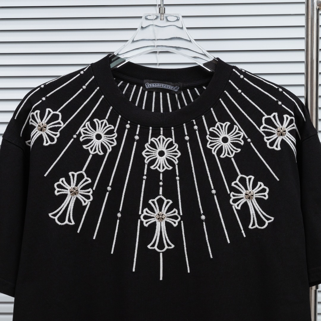 Chrome Hearts 款式：克罗心CH十字刺绣定制金属纽扣工艺短袖