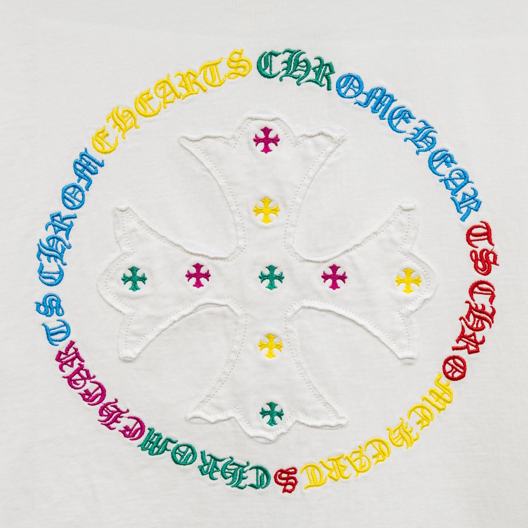 Chrome Hearts 款式：克罗心CH做旧破洞彩色渐变贴布刺绣工艺短袖