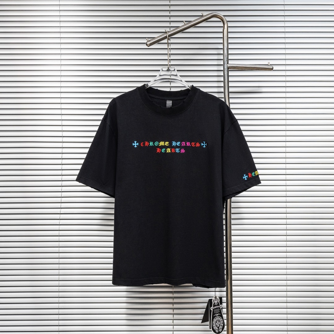 Chrome Hearts 款式：克罗心CH做旧破洞彩色渐变贴布刺绣工艺短袖