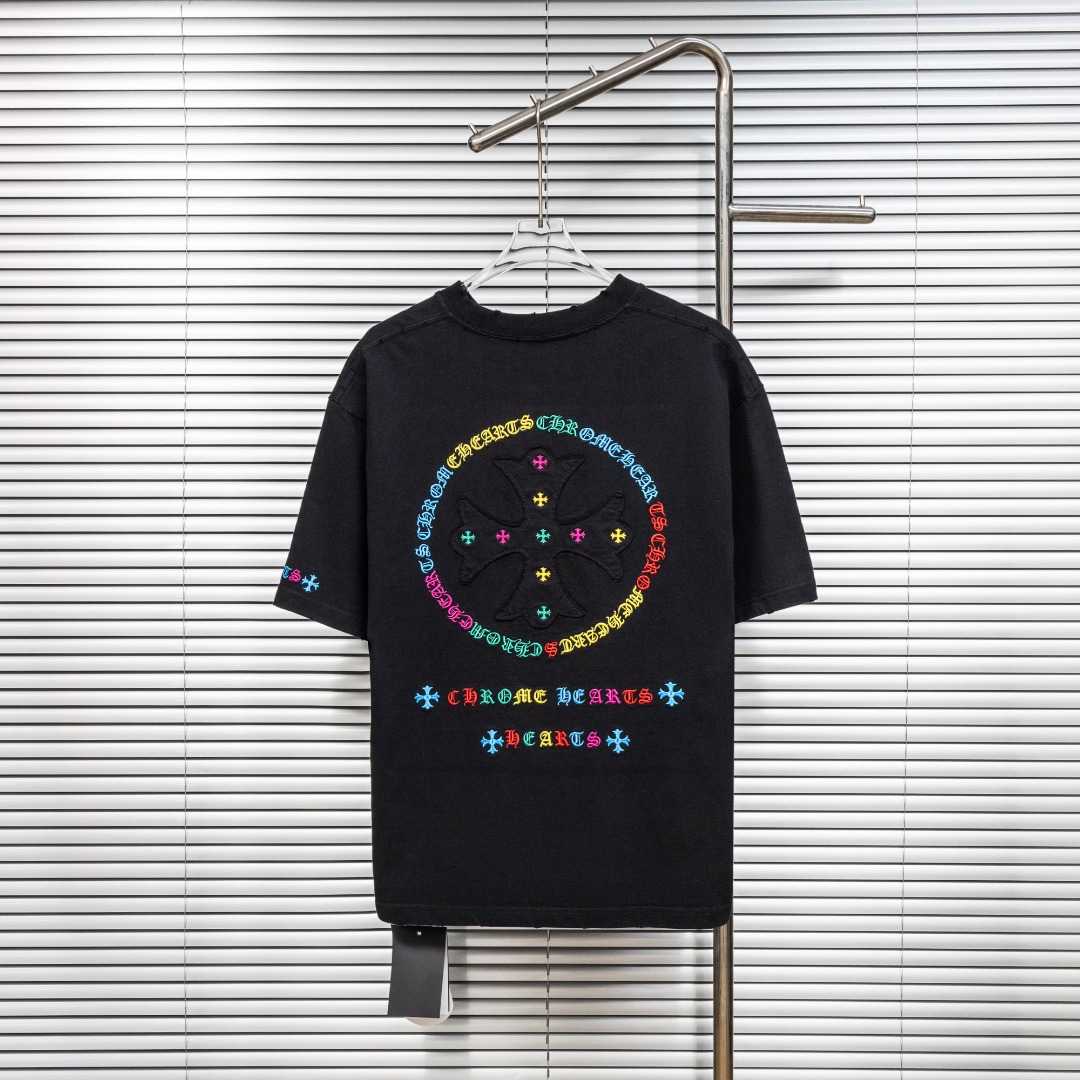 Chrome Hearts 款式：克罗心CH做旧破洞彩色渐变贴布刺绣工艺短袖