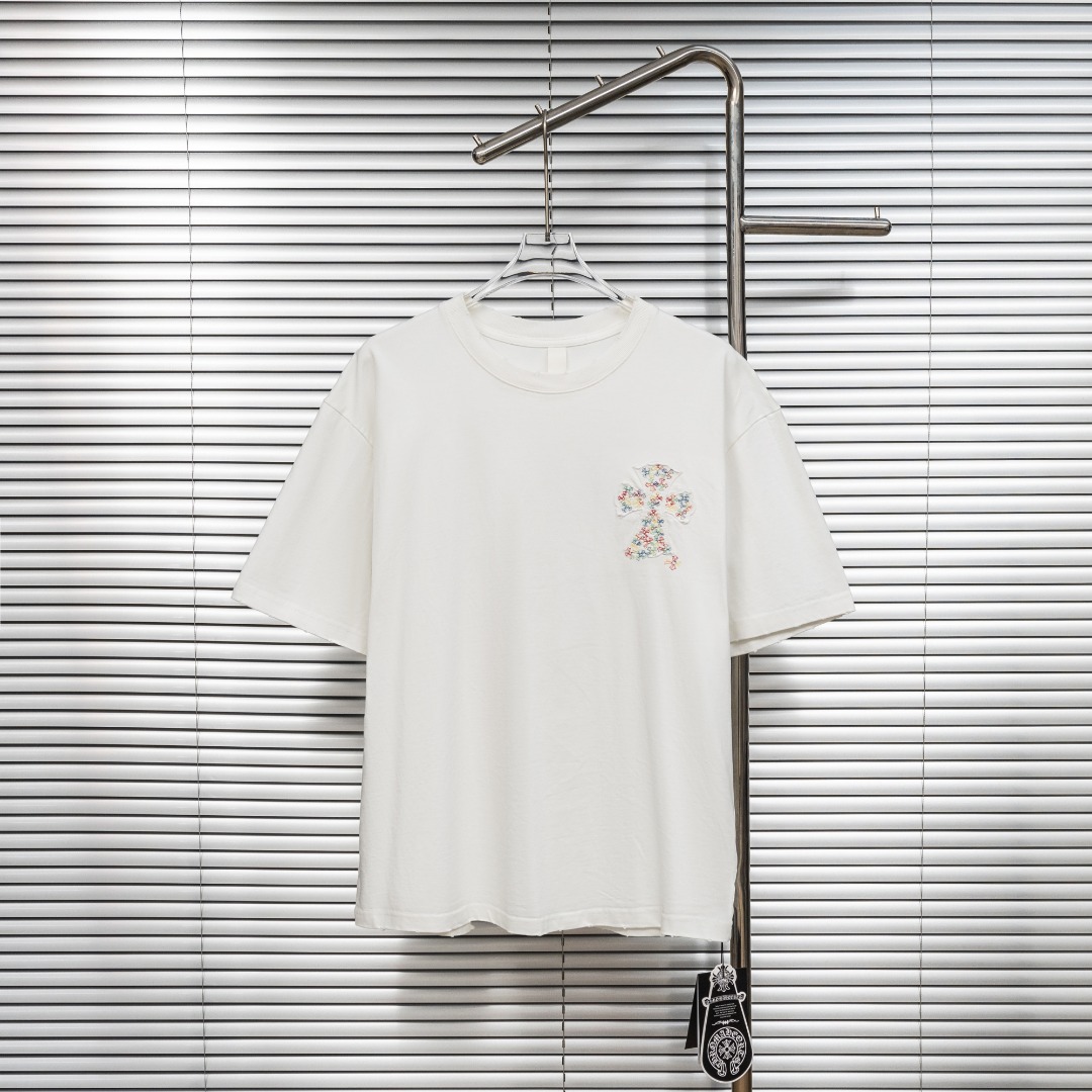 Chrome Hearts 款式：克罗心CH做旧破洞彩色花卉贴布刺绣工艺短袖