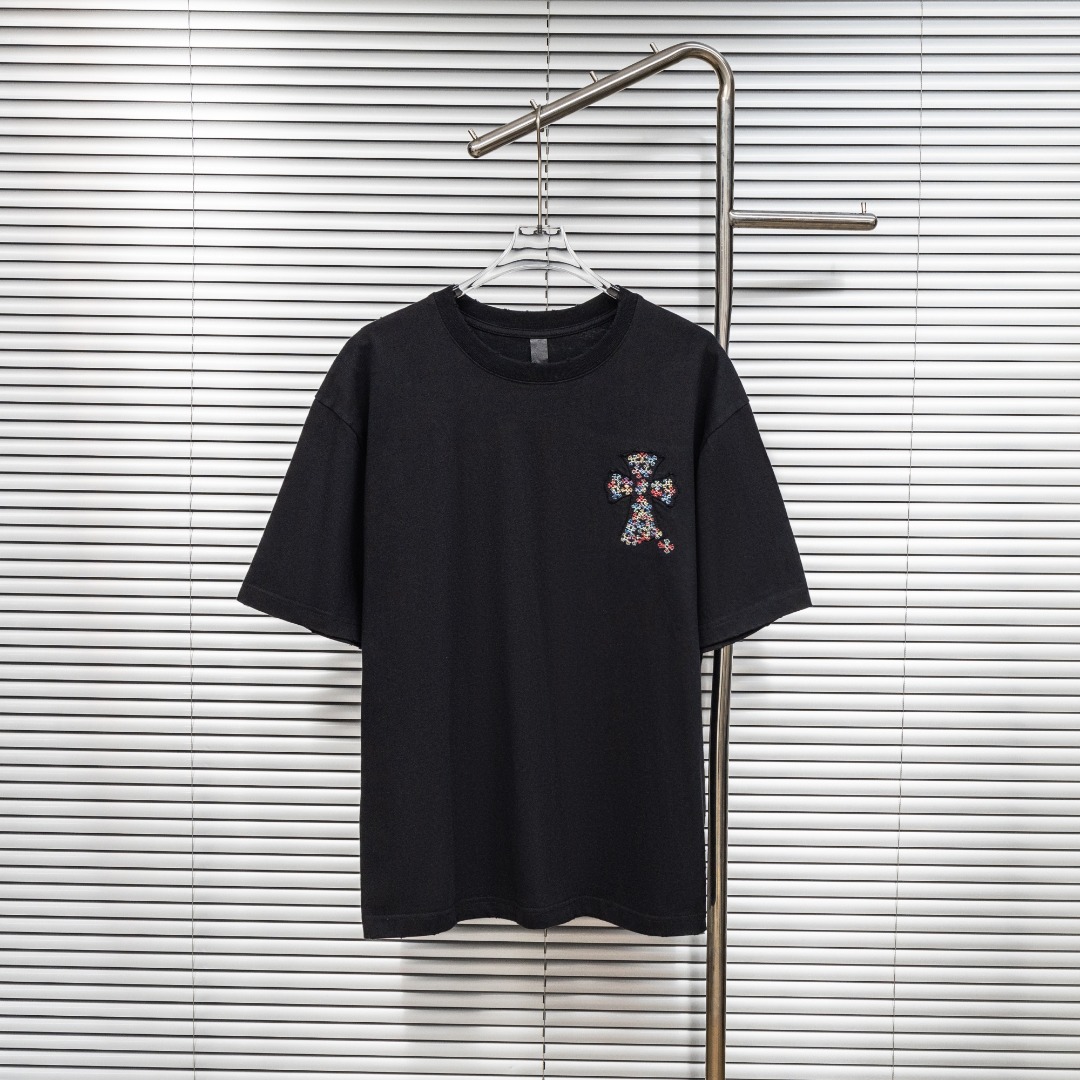 Chrome Hearts 款式：克罗心CH做旧破洞彩色花卉贴布刺绣工艺短袖