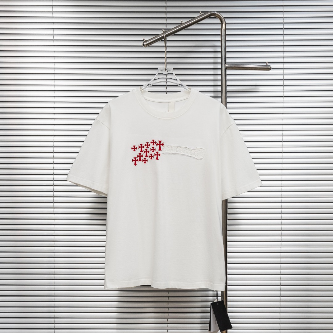 Chrome Hearts 款式：克罗心CH做旧破洞散花十字架刺绣 定制贴布工艺短袖