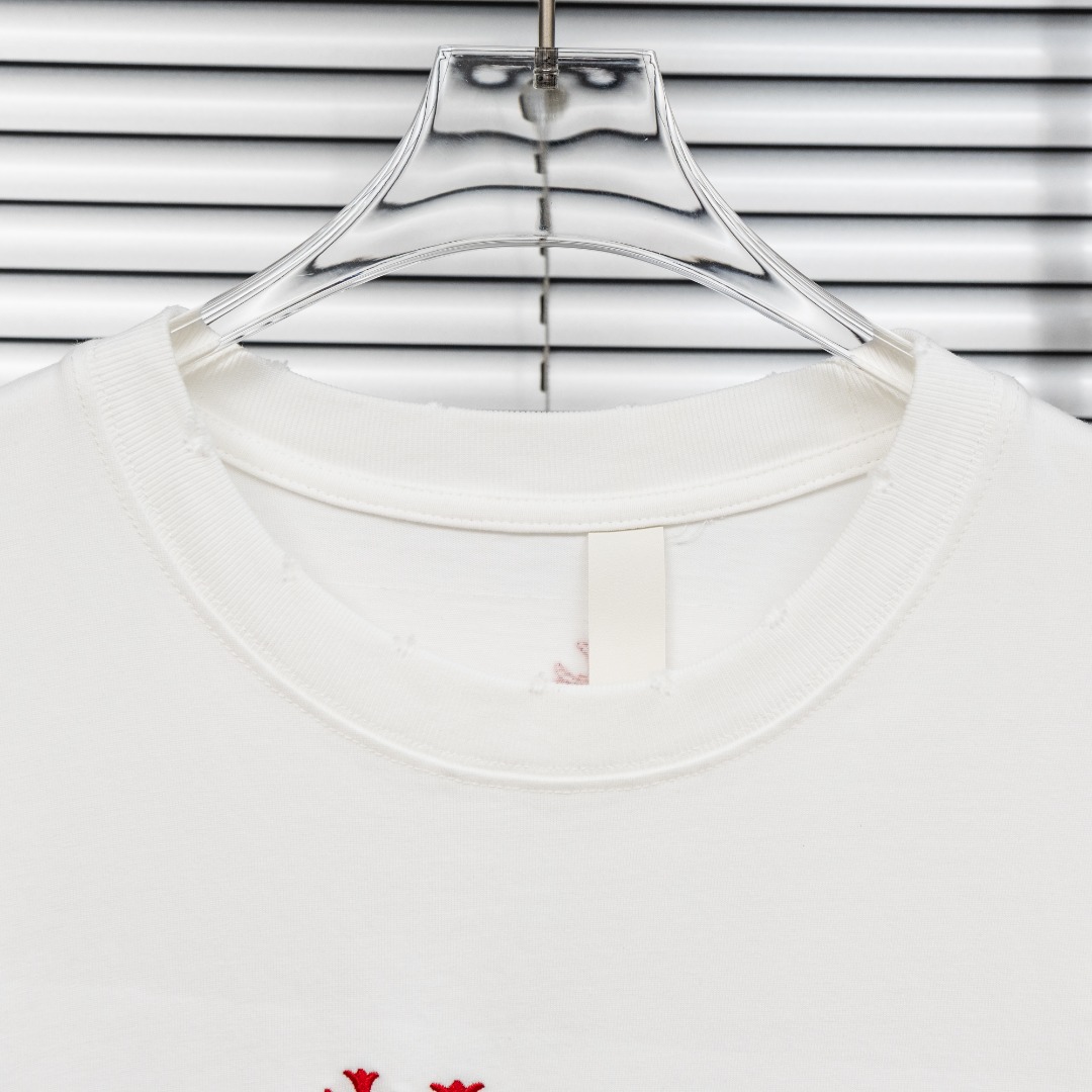 Chrome Hearts 款式：克罗心CH做旧破洞散花十字架刺绣 定制贴布工艺短袖