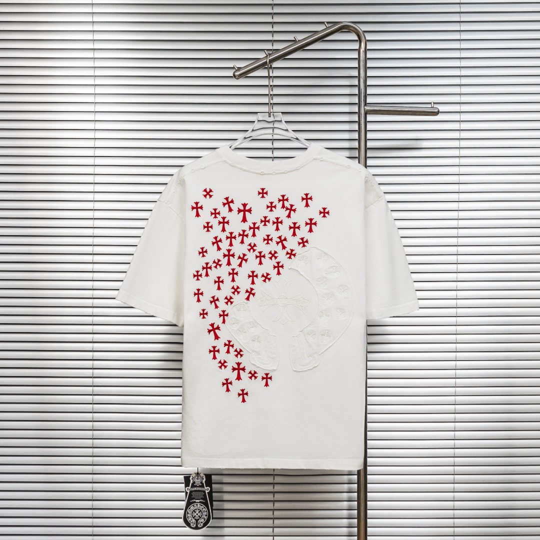 Chrome Hearts 款式：克罗心CH做旧破洞散花十字架刺绣 定制贴布工艺短袖