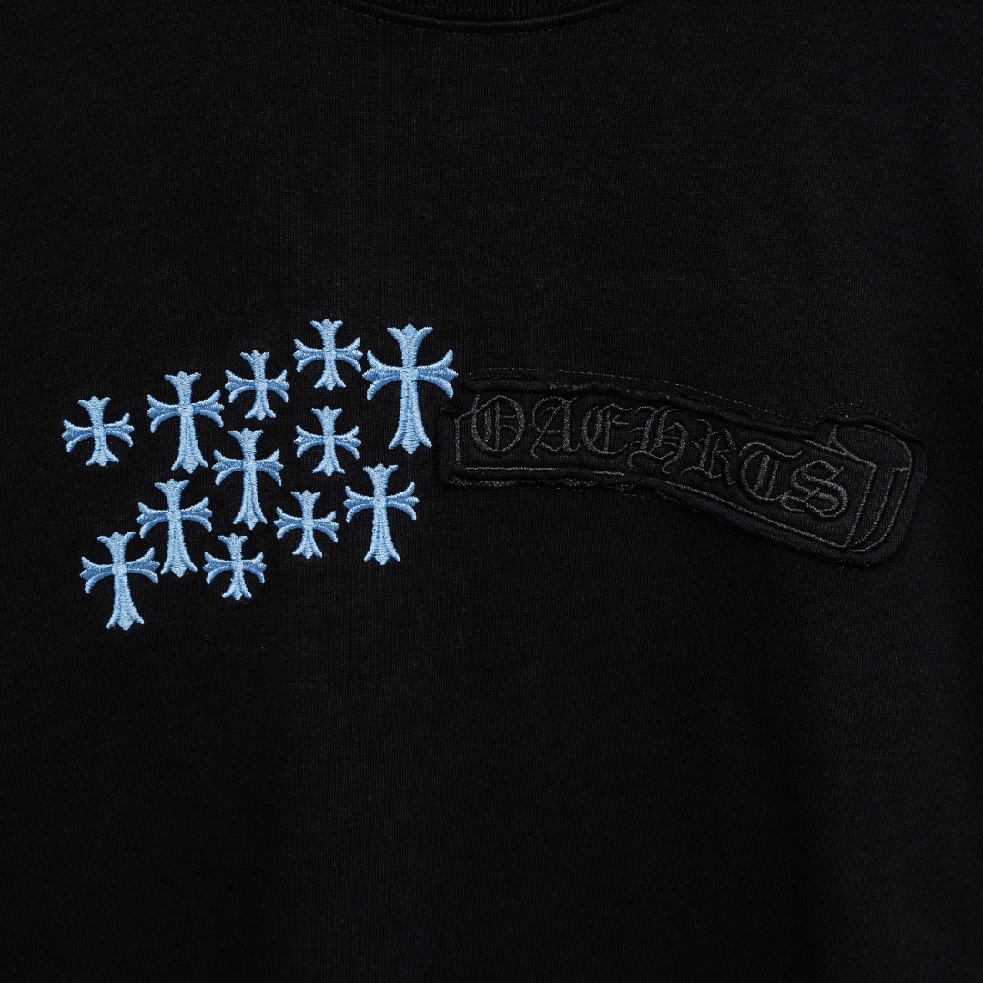 Chrome Hearts 款式：克罗心CH做旧破洞散花十字架刺绣 定制贴布工艺短袖