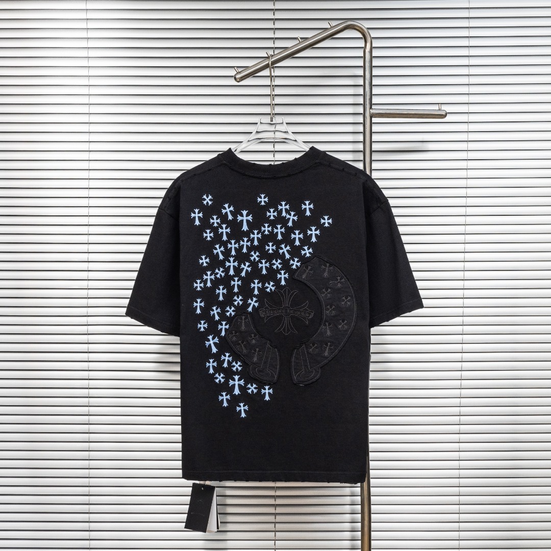 Chrome Hearts 款式：克罗心CH做旧破洞散花十字架刺绣 定制贴布工艺短袖